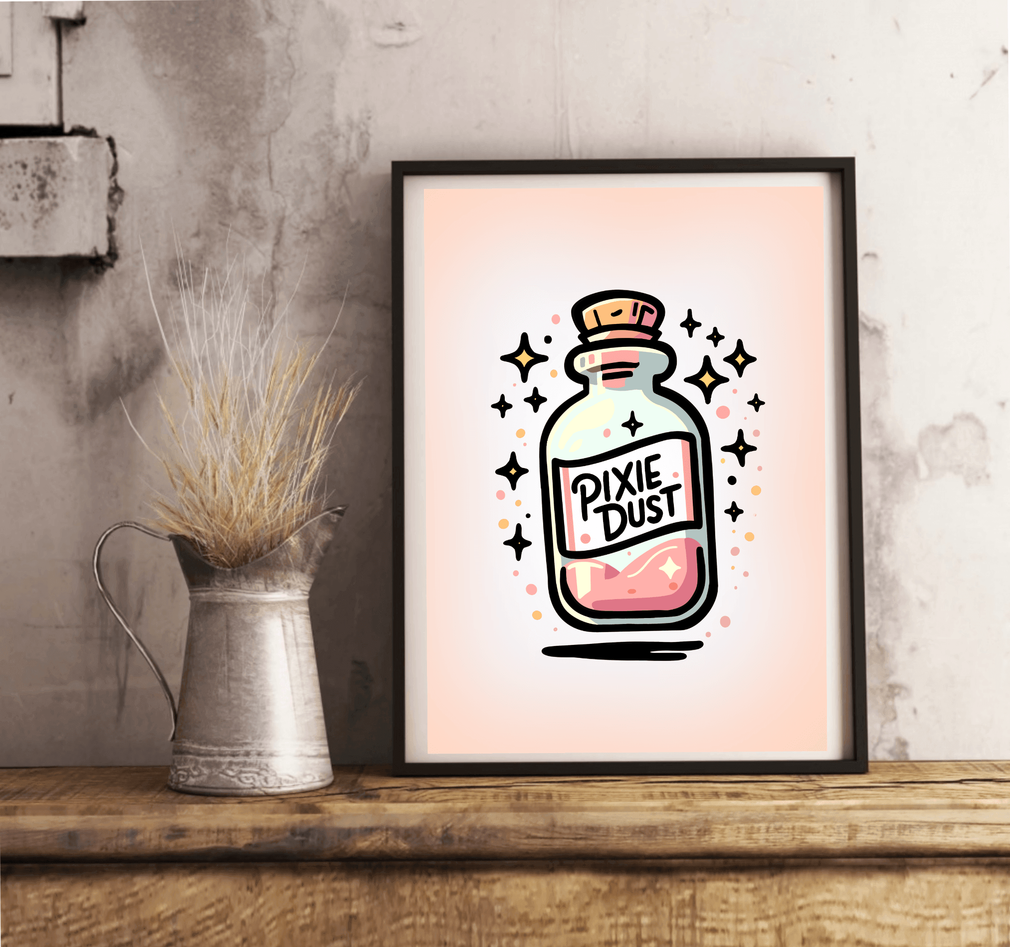Pixie Dust Art Print – Magical Cartoon Bottle Wall Decor | Buy Online from The Home Crafters