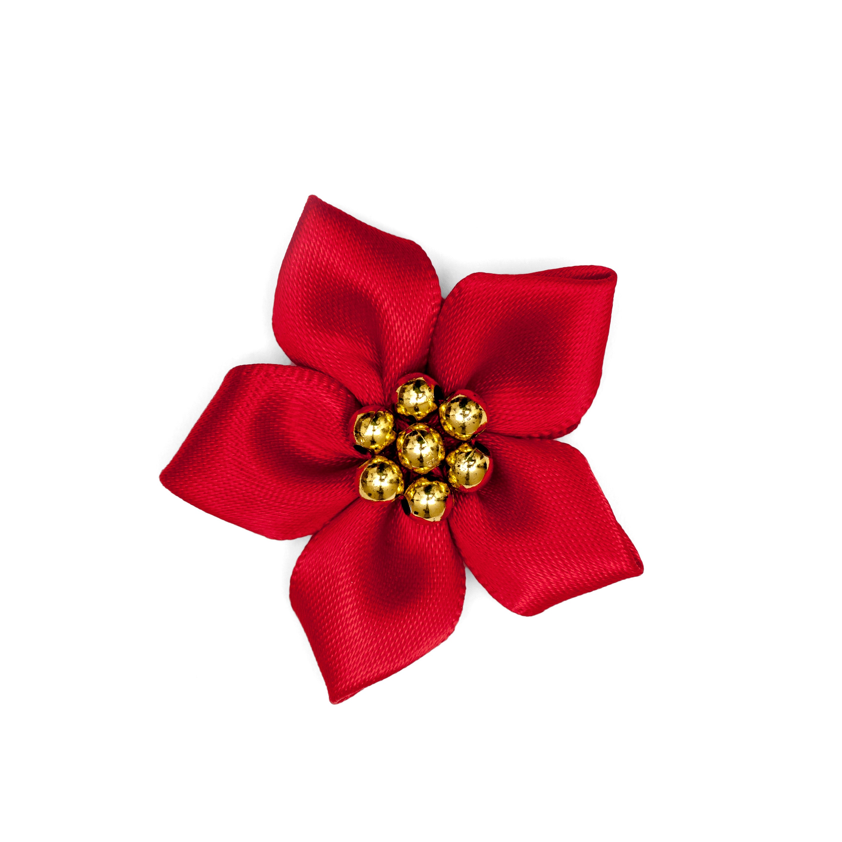 Ribbon Poinsettia Flowers with metallic beads - 40mm