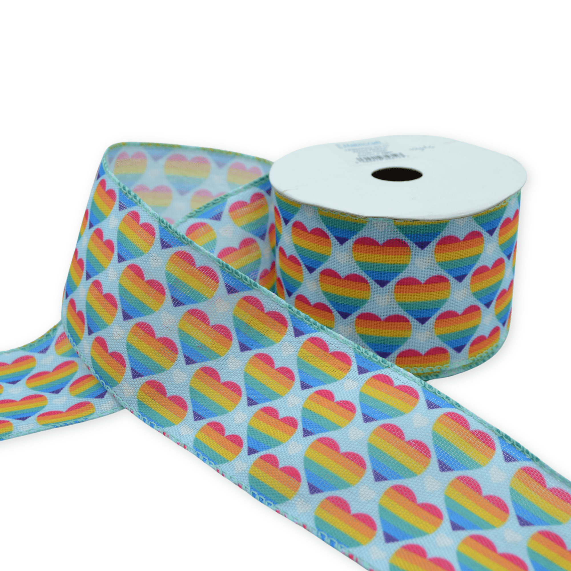 Wired Ribbon: Pride Rainbow Heart - 63mm | Buy Online from The Home Crafters