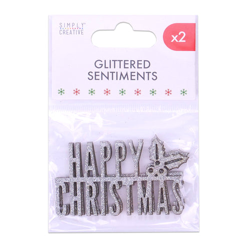 Simply Creative Silver Glittered Wooden Sentiment - Happy Christmas