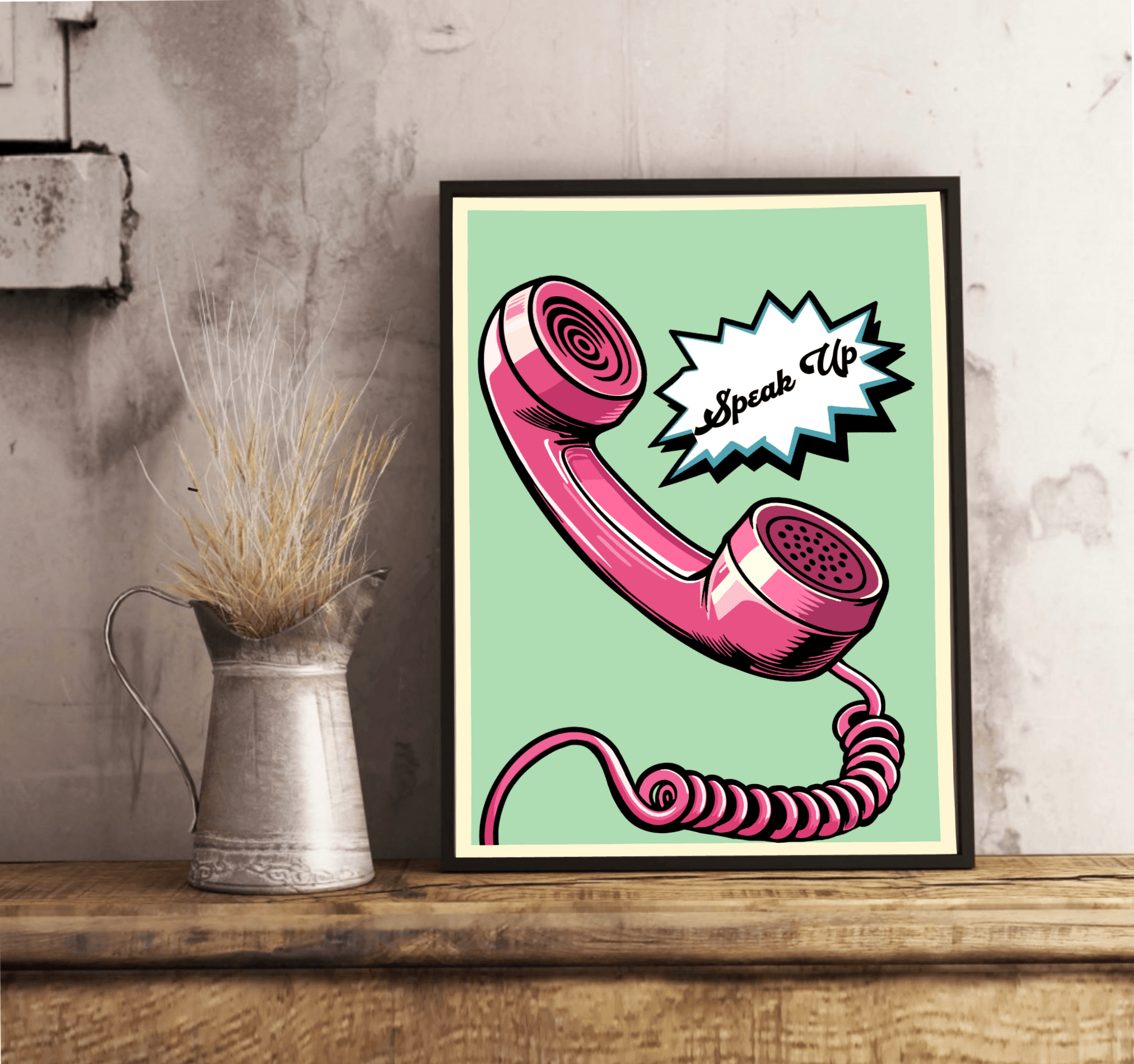 Speak Up – Retro Phone Feminist Art Print for Bold Voice | Buy Online from The Home Crafters