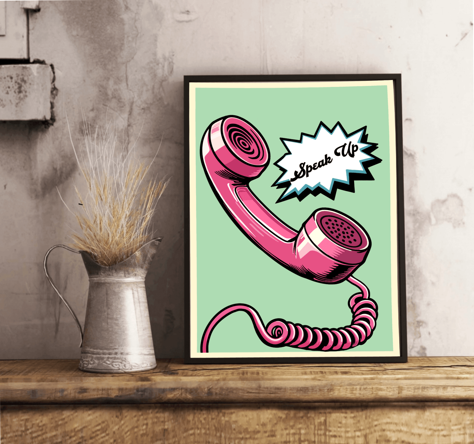 Speak Up – Retro Phone Feminist Art Print for Bold Voice | Buy Online from The Home Crafters