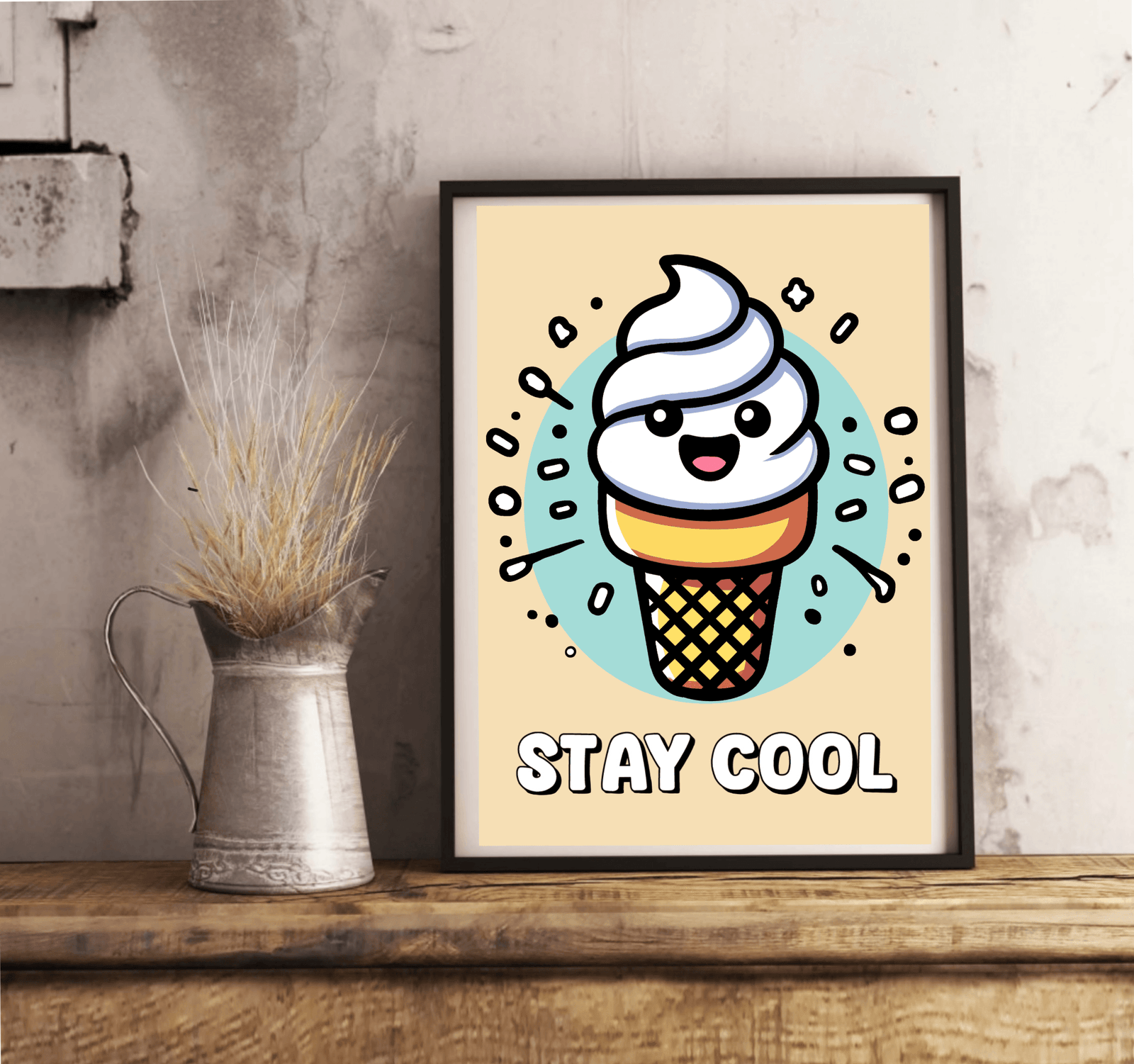Stay Cool Ice Cream Art Print – Fun Cartoon Poster | Buy Online from The Home Crafters