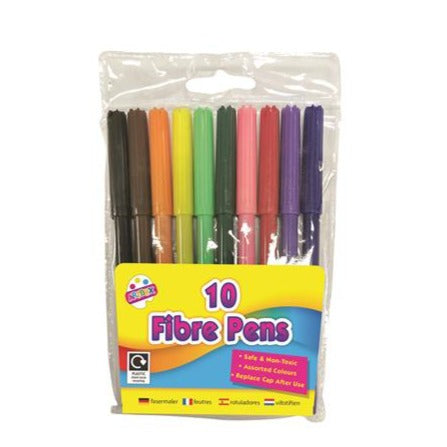 Fine Tip Fibre Colouring Pens: 10pk