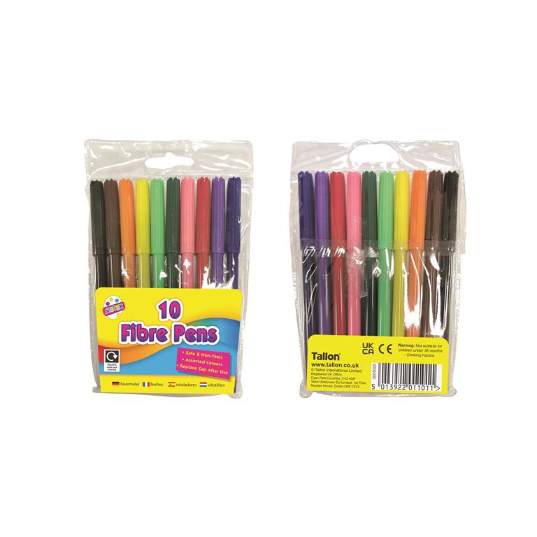 Fine Tip Fibre Colouring Pens: 10pk