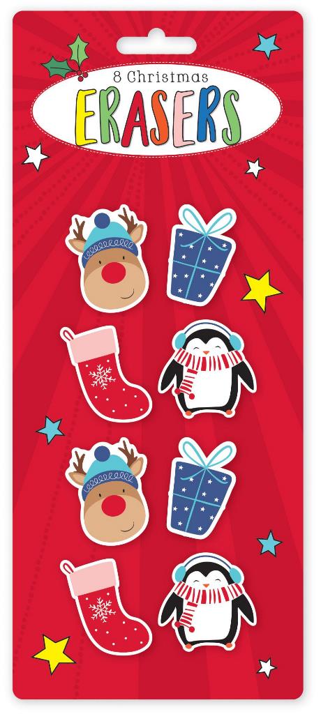 Novelty Shaped Christmas Erasers - 8 Pack