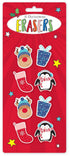 Novelty Shaped Christmas Erasers - 8 Pack