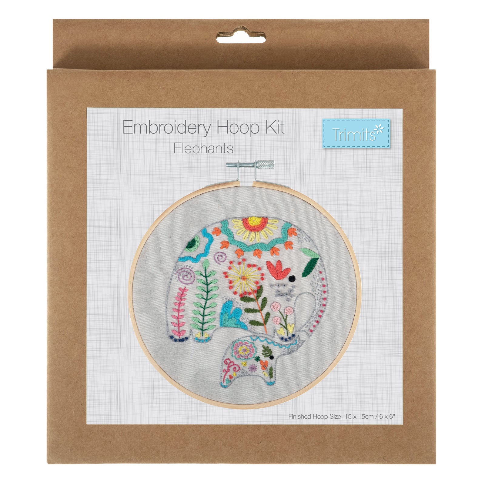 Trimits Embroidery Kit with Hoop: Elephants