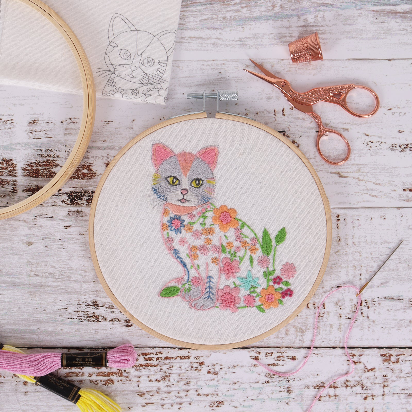 Trimits Embroidery Kit with Hoop: Cat