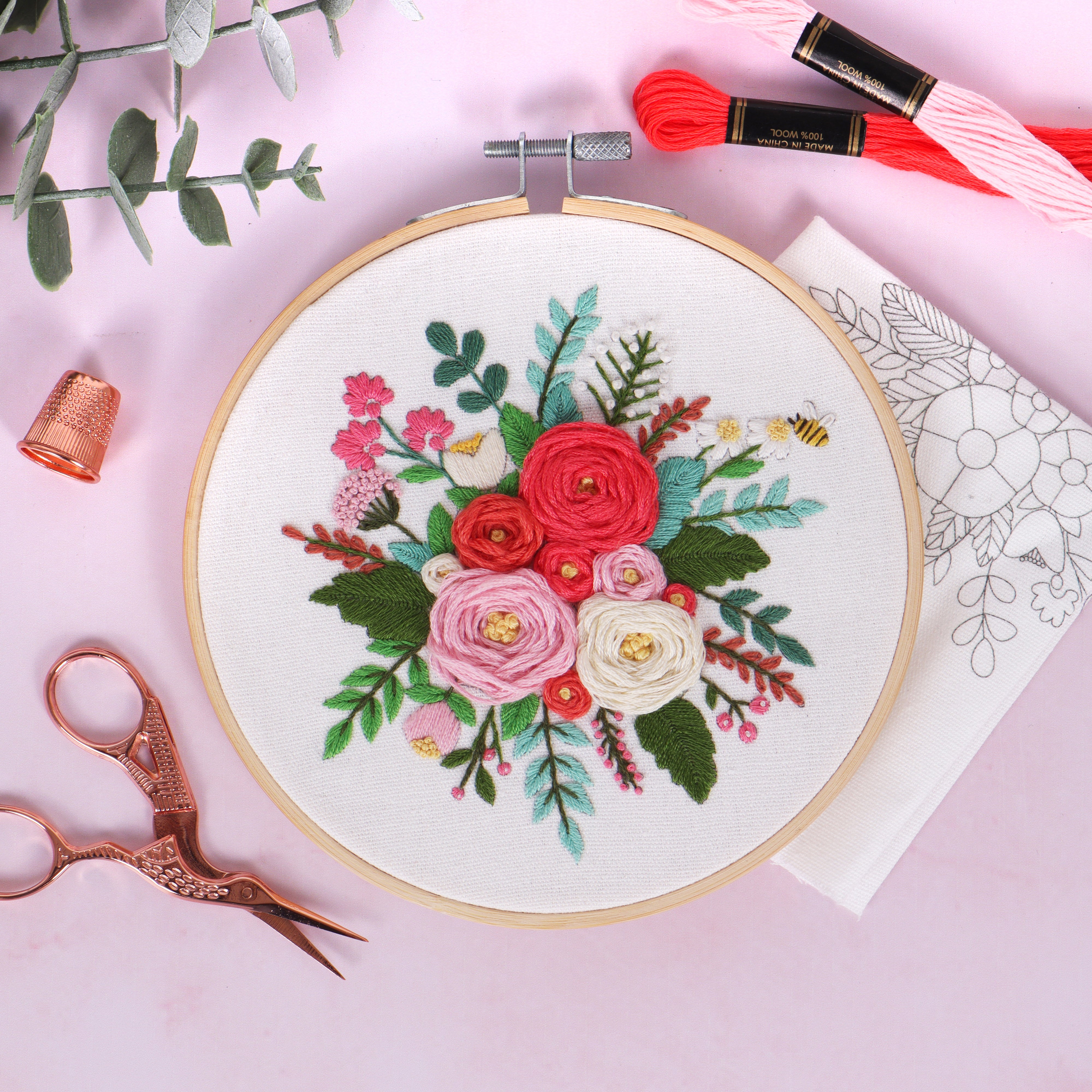 Trimits Embroidery Kit with Hoop: Rose