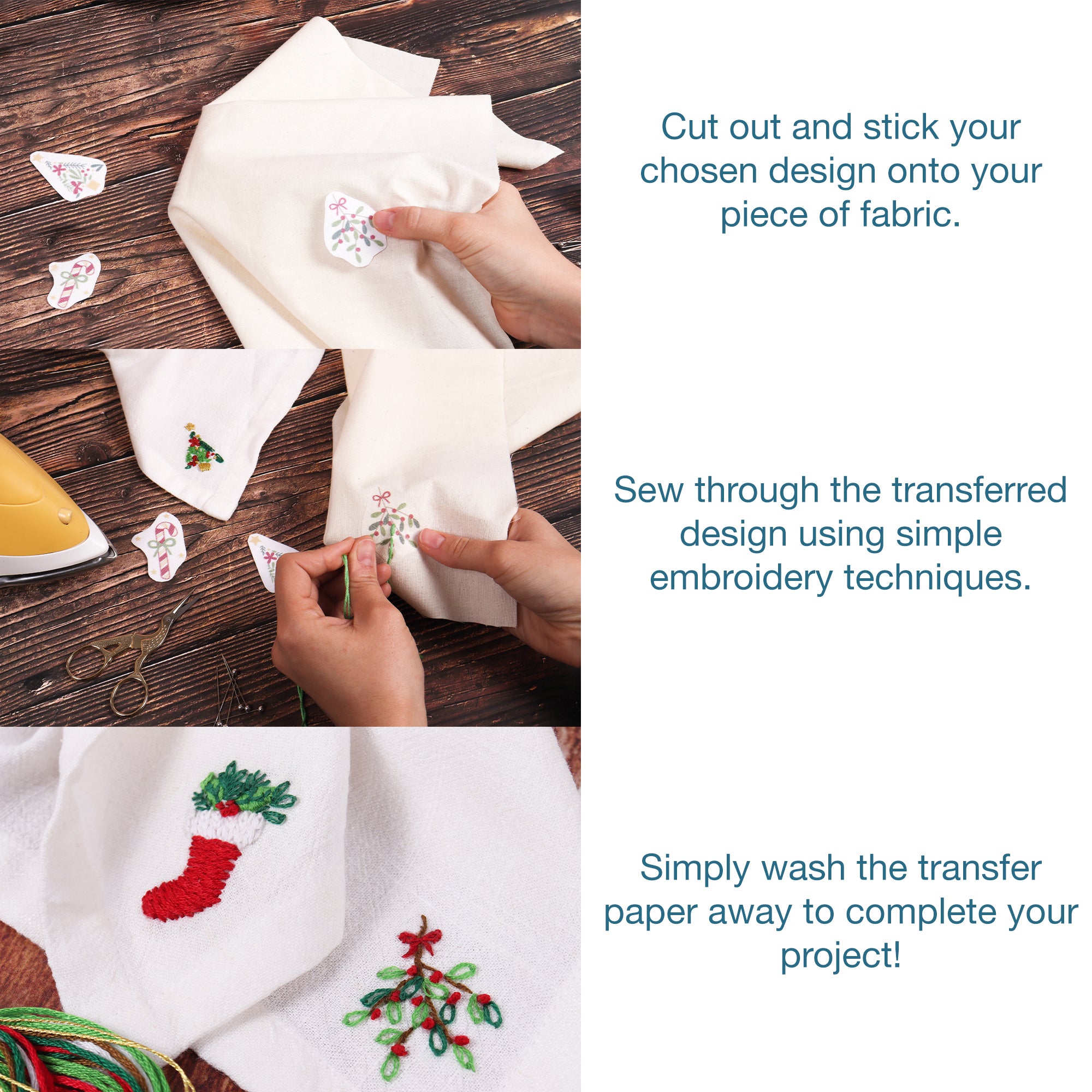 Trimits Washable Embroidery Transfer Paper: 4 Christmas Designs | Buy Online from The Home Crafters