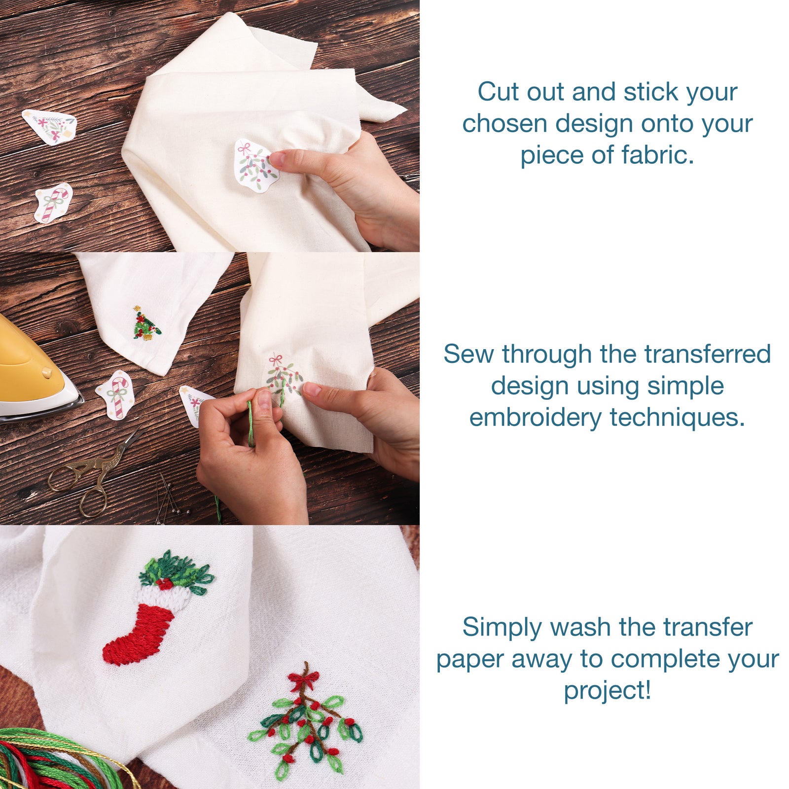 Trimits Washable Embroidery Transfer Paper: 4 Christmas Designs | Buy Online from The Home Crafters