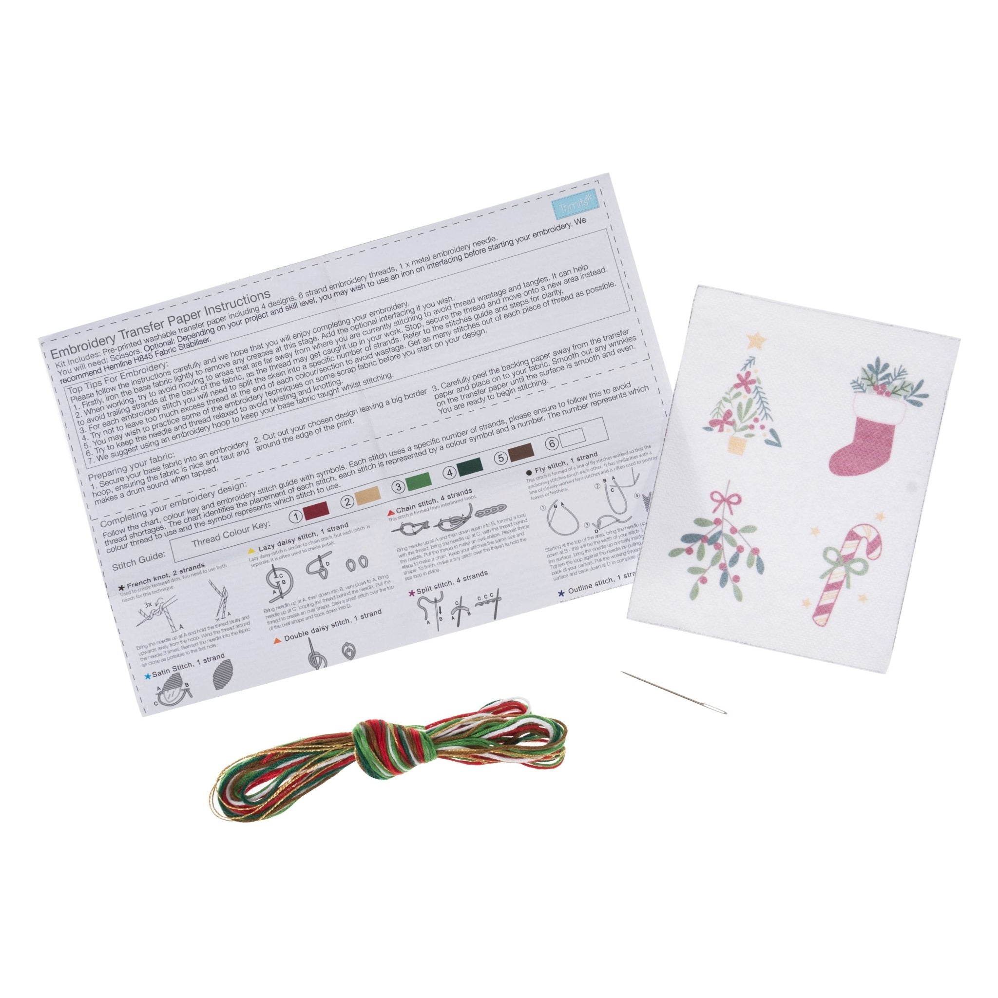 Trimits Washable Embroidery Transfer Paper: 4 Christmas Designs | Buy Online from The Home Crafters