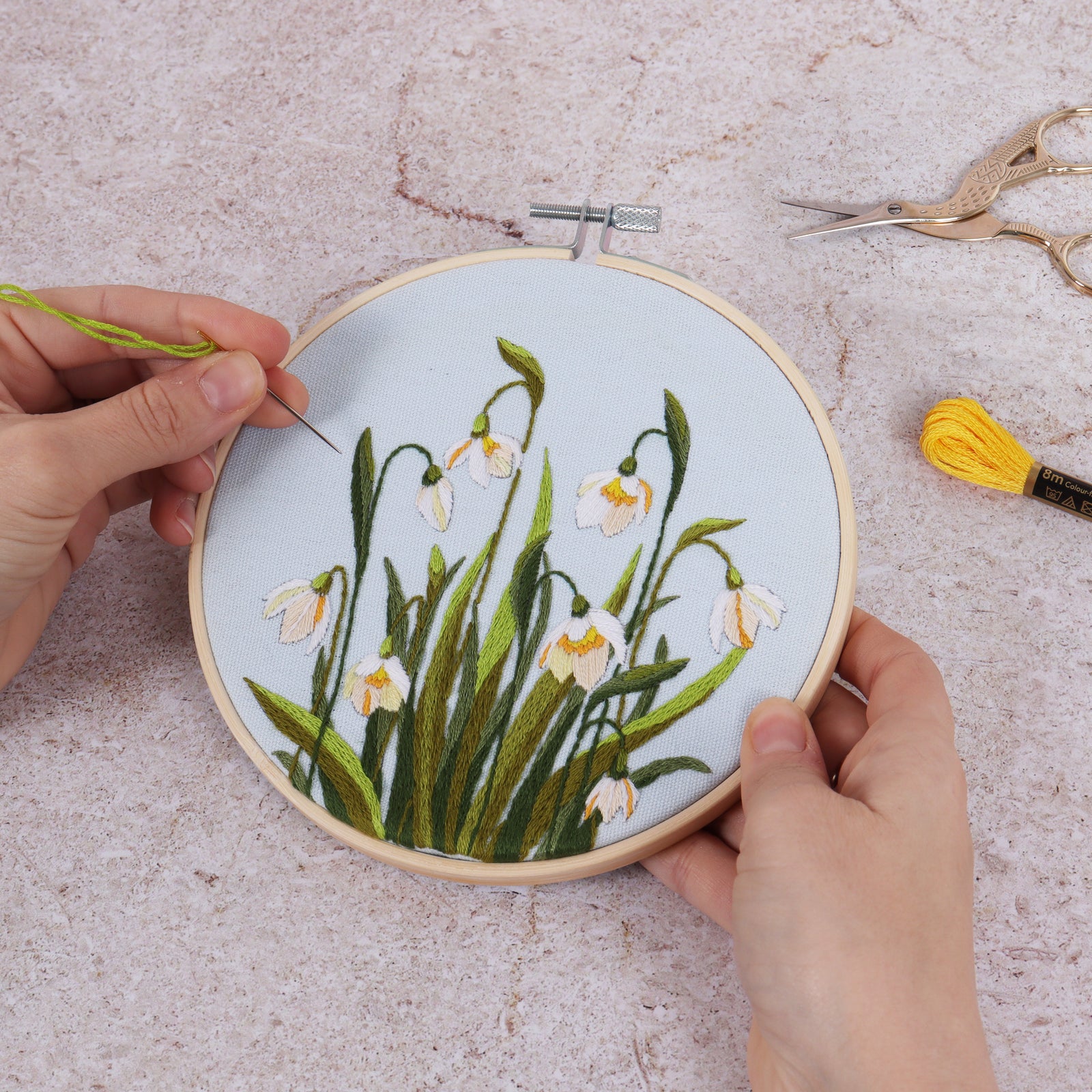 Trimits Embroidery Kit with Hoop: Snowdrops