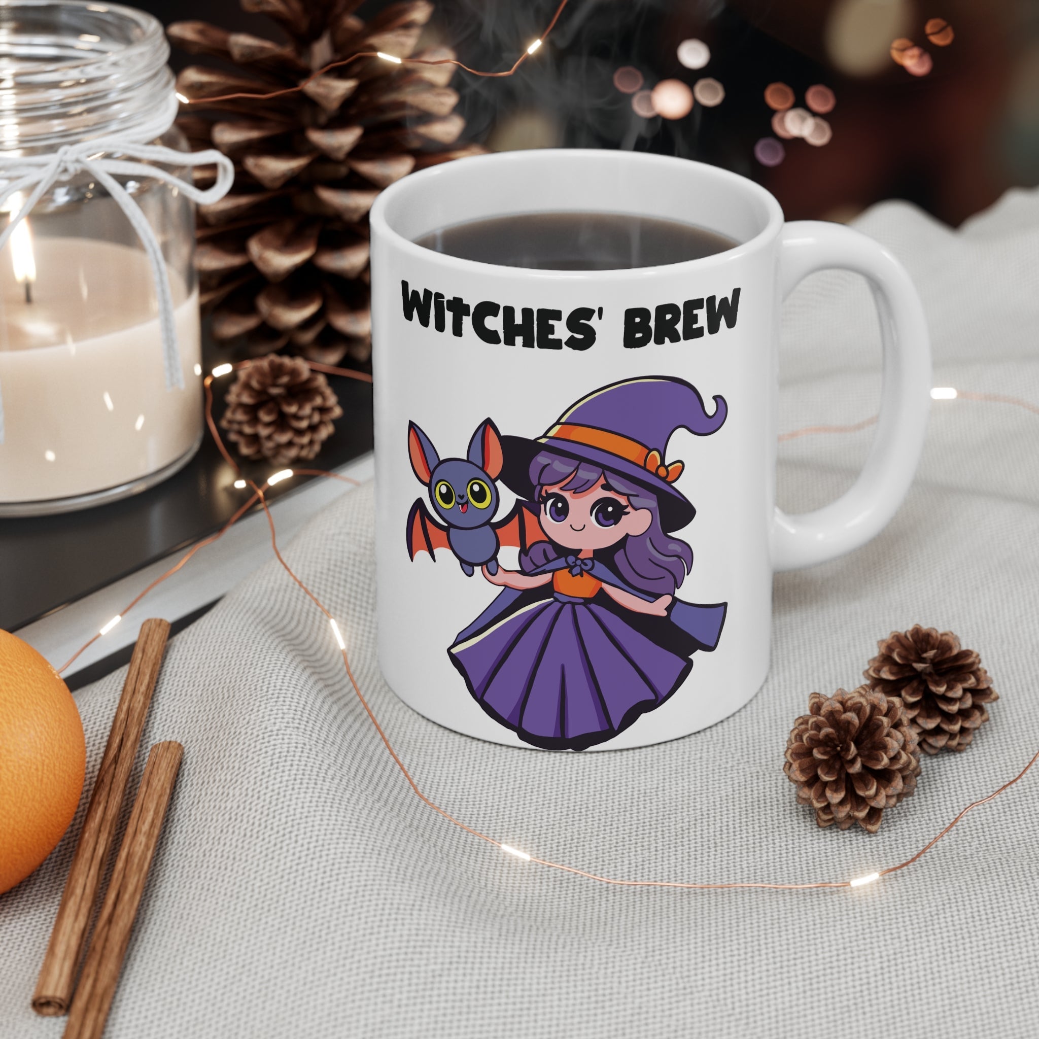 Witches Brew – Cute Witch & Bat Halloween mug | Buy Online from The Home Crafters