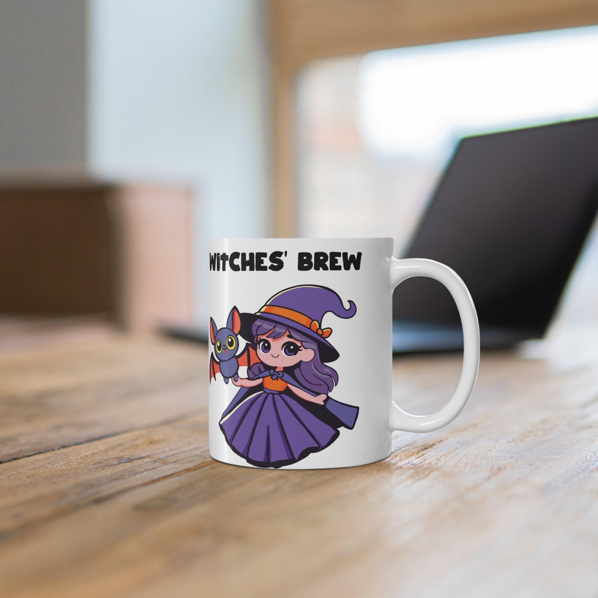 Witches Brew – Cute Witch & Bat Halloween mug | Buy Online from The Home Crafters
