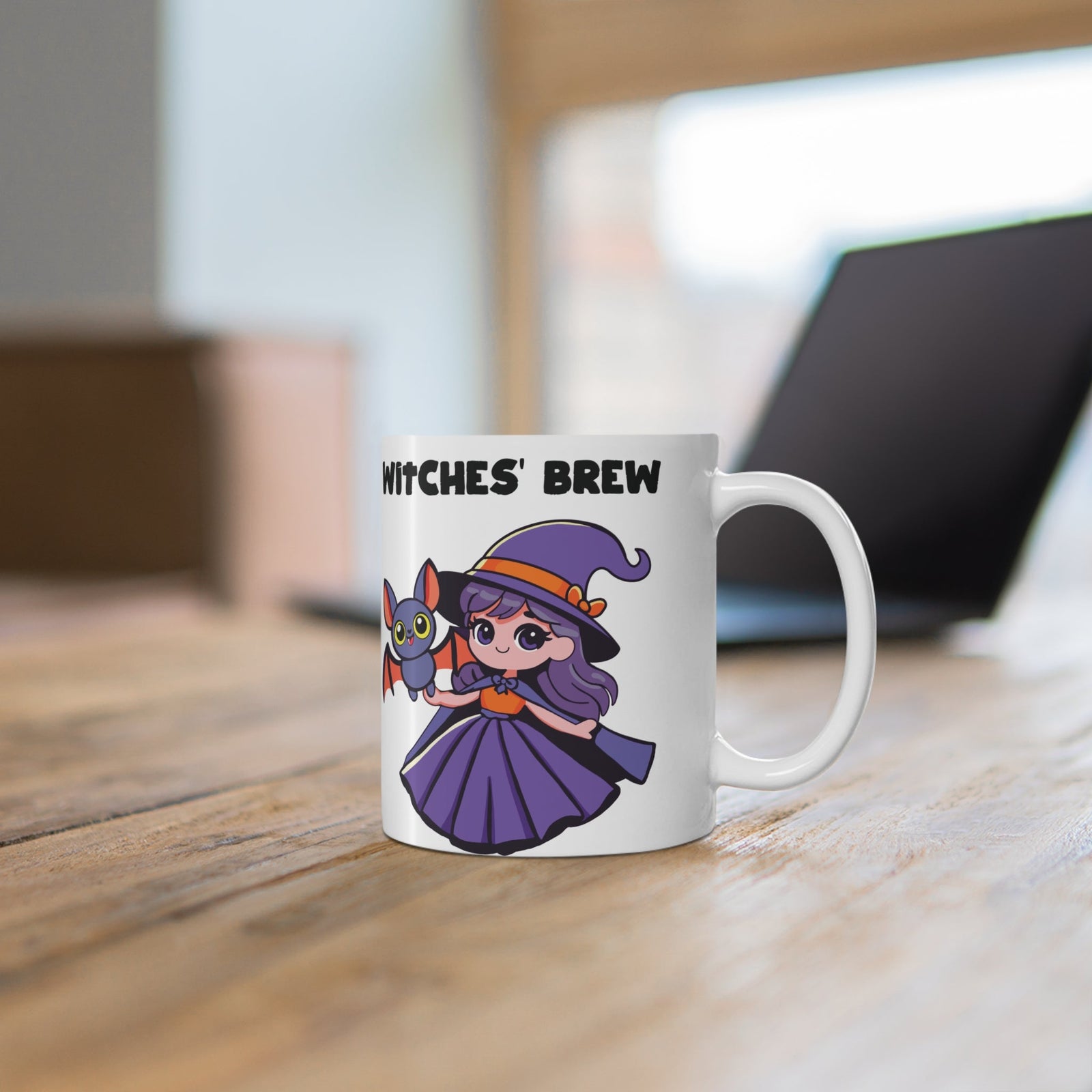 Witches Brew – Cute Witch & Bat Halloween mug | Buy Online from The Home Crafters