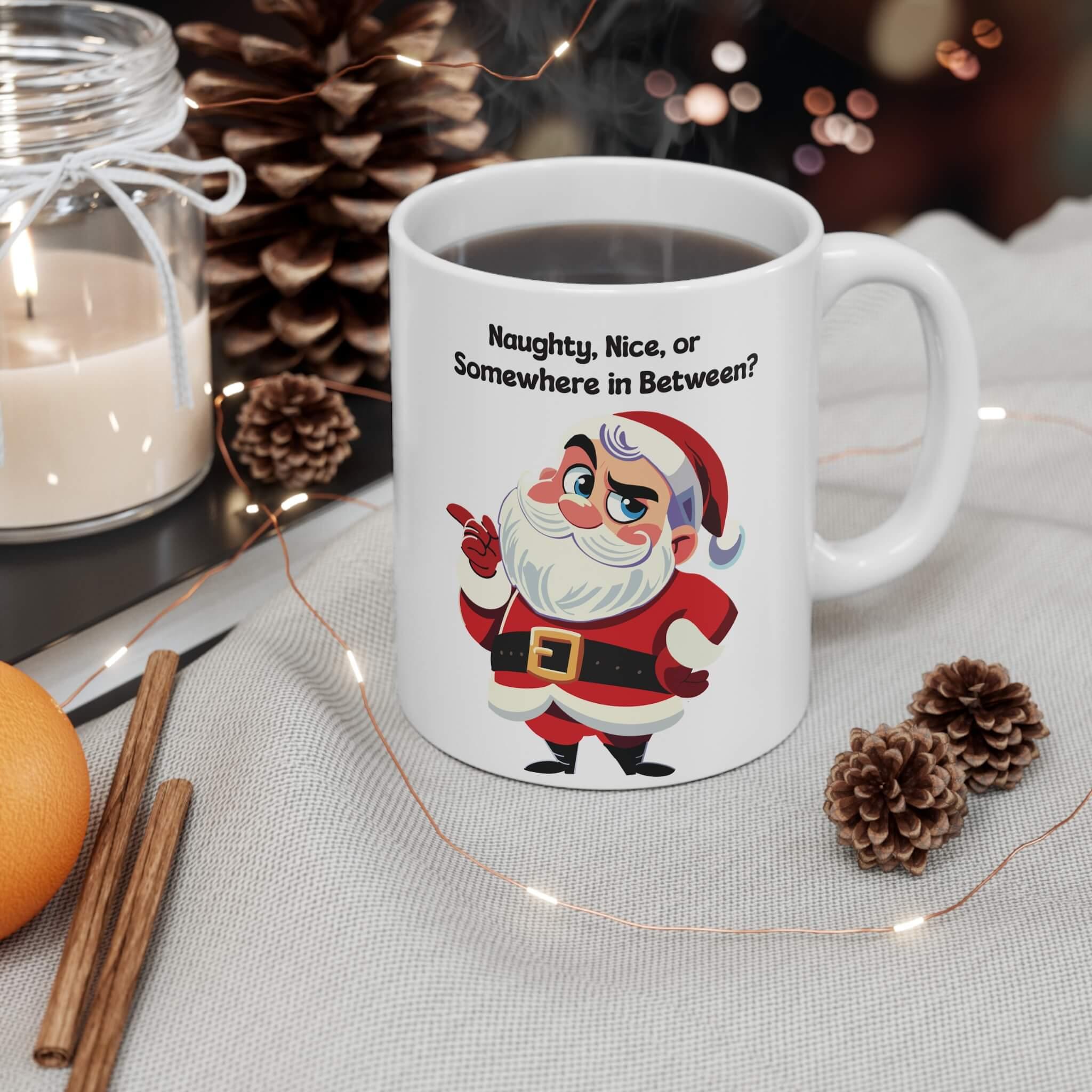 Naughty, Nice, or In Between? – Santa Christmas Mug | Buy Online from The Home Crafters