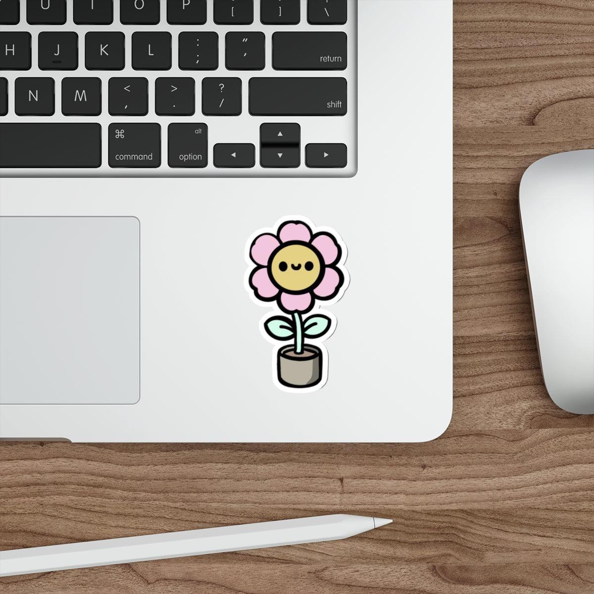 Cartoon Flower in Pot Sticker – Cute Plant Lover Vinyl Decal | Buy Online from The Home Crafters