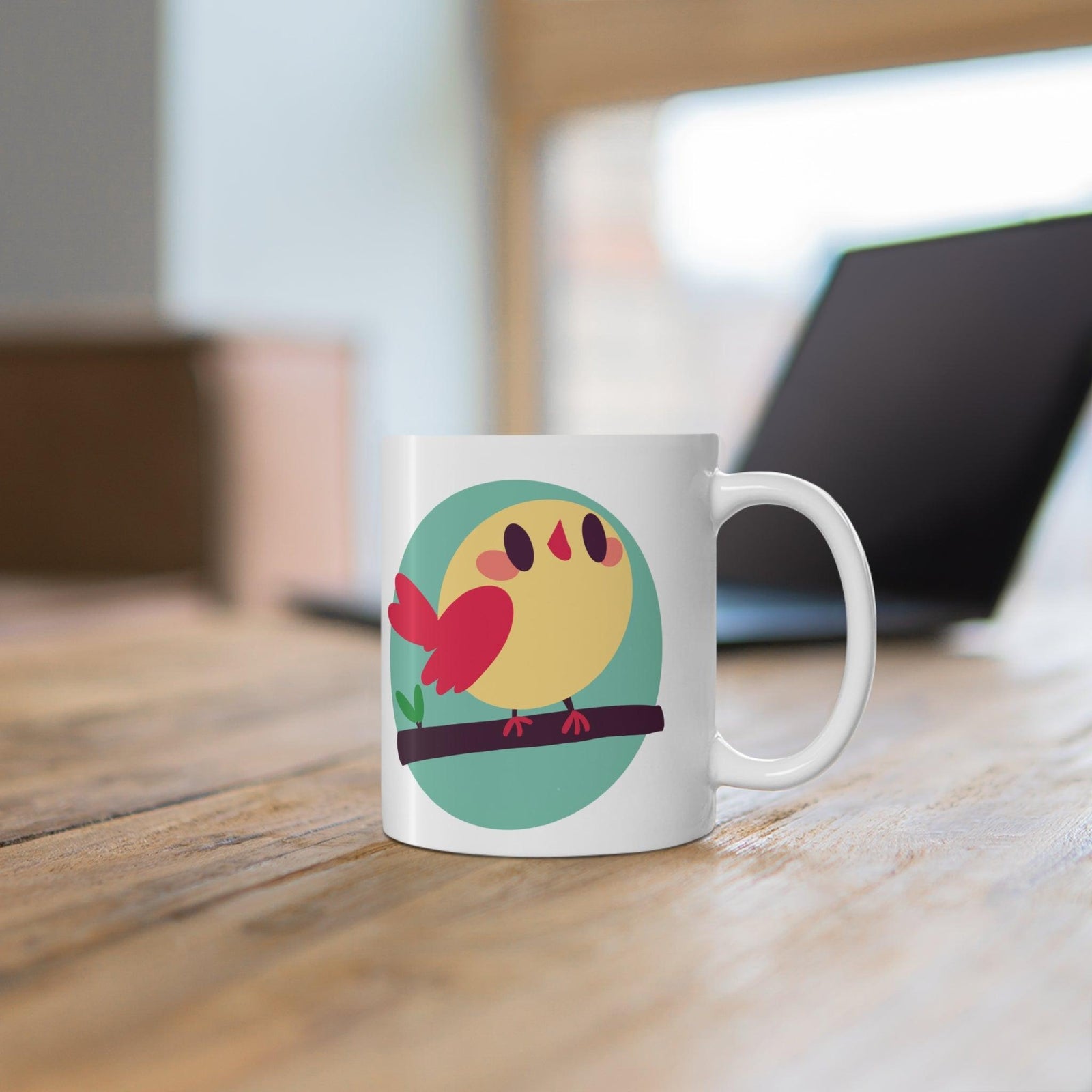 Cartoon Bird on Branch Mug | 11 oz Cheerful Nature | Buy Online from The Home Crafters