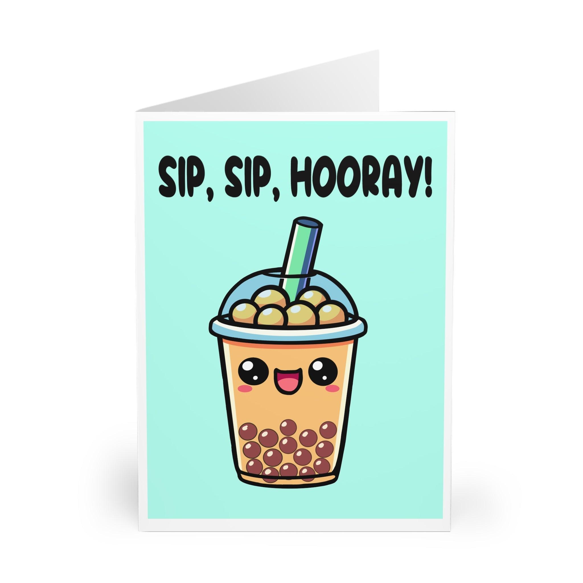 Sip Sip Hooray Bubble Tea Card – Cute Celebration Greeting | Buy Online from The Home Crafters