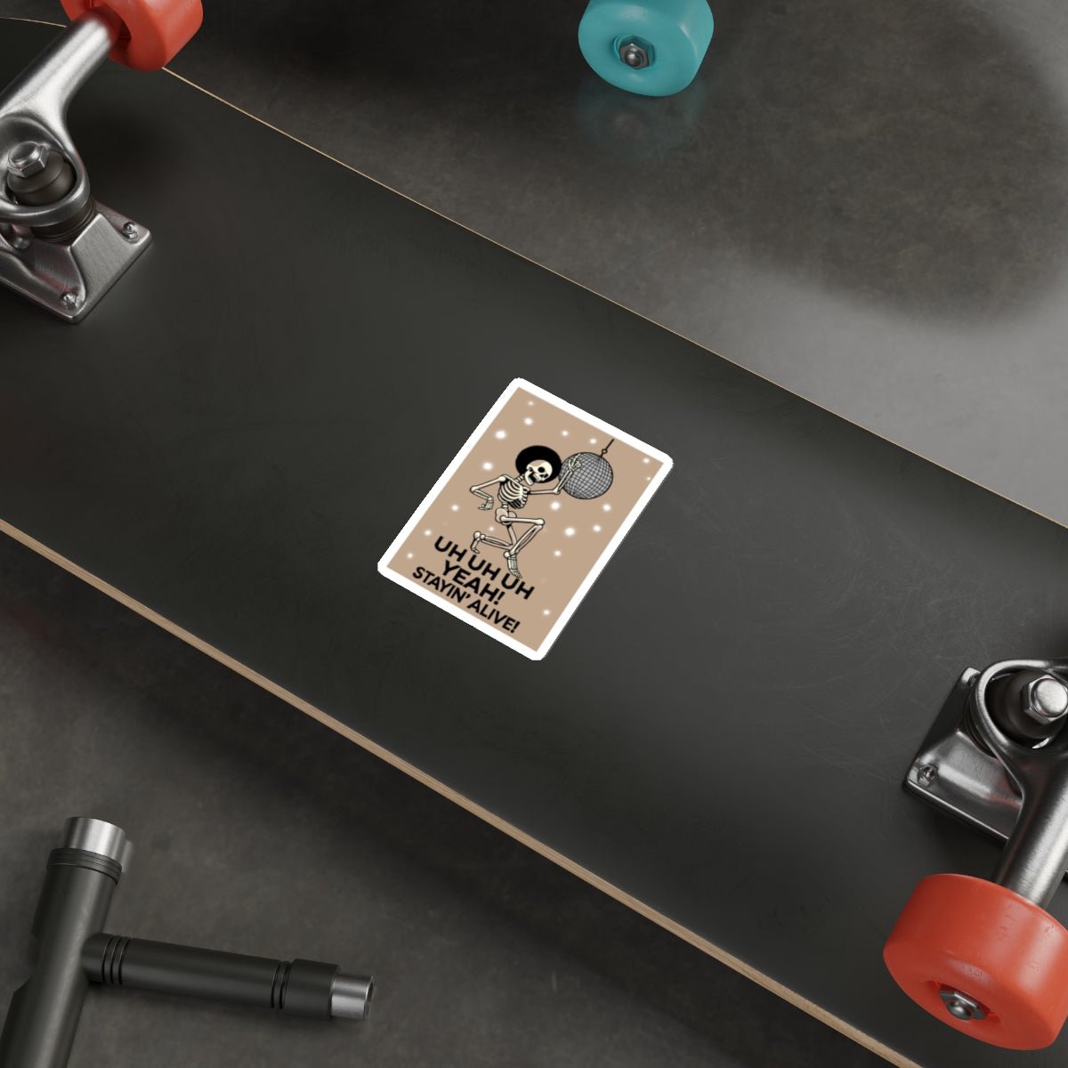 Stayin’ Alive Skeleton Disco Sticker – Funky Retro Afro | Buy Online from The Home Crafters