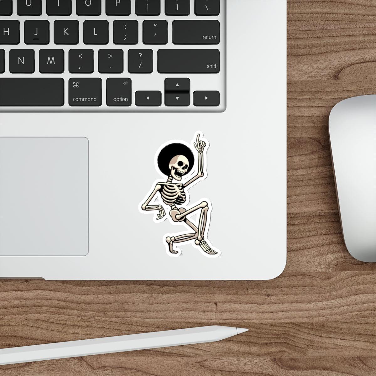 Dancing Skeleton with Afro Sticker – Retro Funk Vibes | Buy Online from The Home Crafters