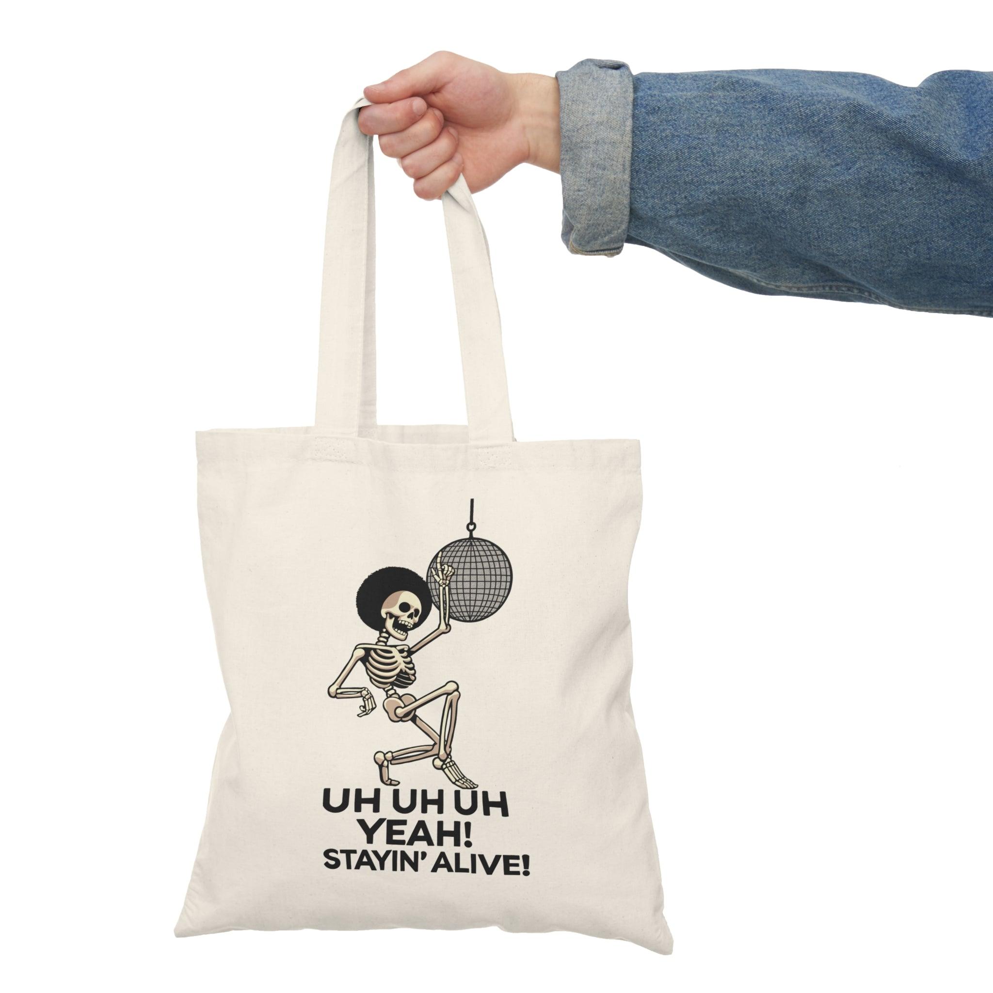 Staying Alive Tote – Disco Skeleton Recycled Cotton Bag | Buy Online from The Home Crafters