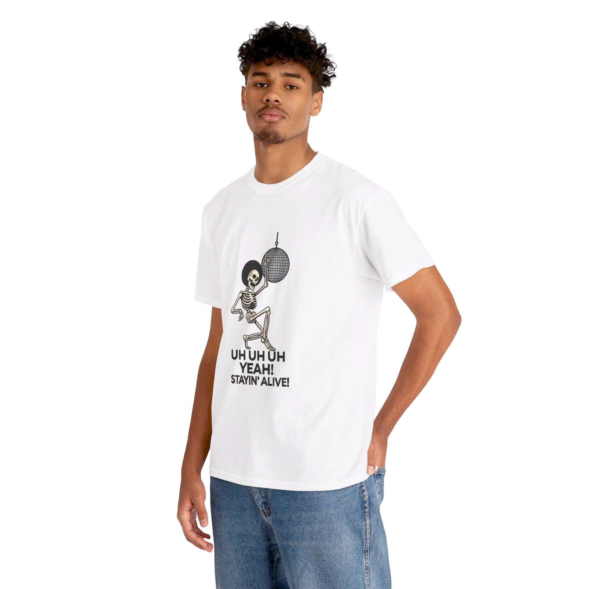 Staying Alive – Dancing Skeleton Retro T-Shirt | Buy Online from The Home Crafters
