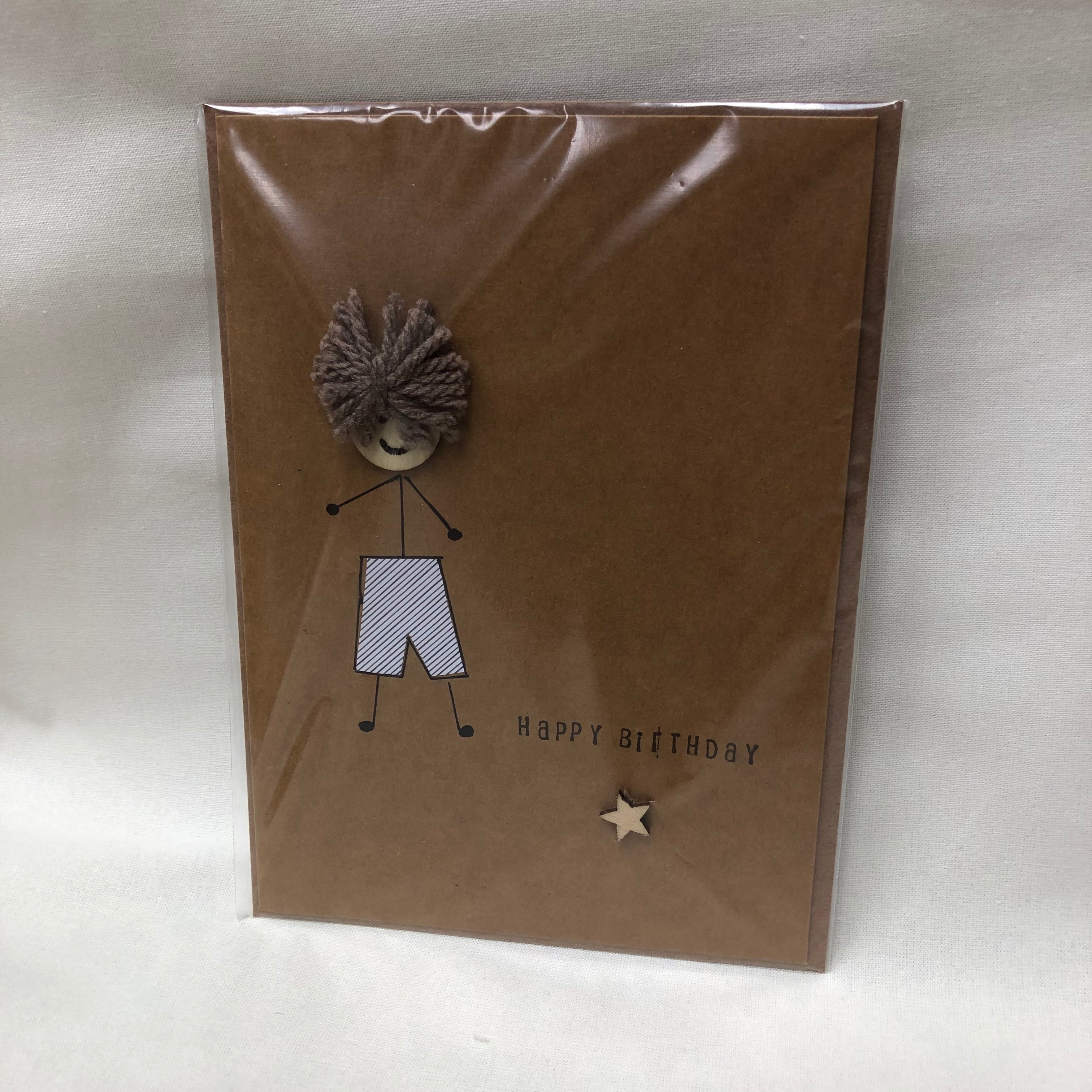 Wishes & Kisses Handmade Greetings Card - Happy Birthday (Yarn Boy)