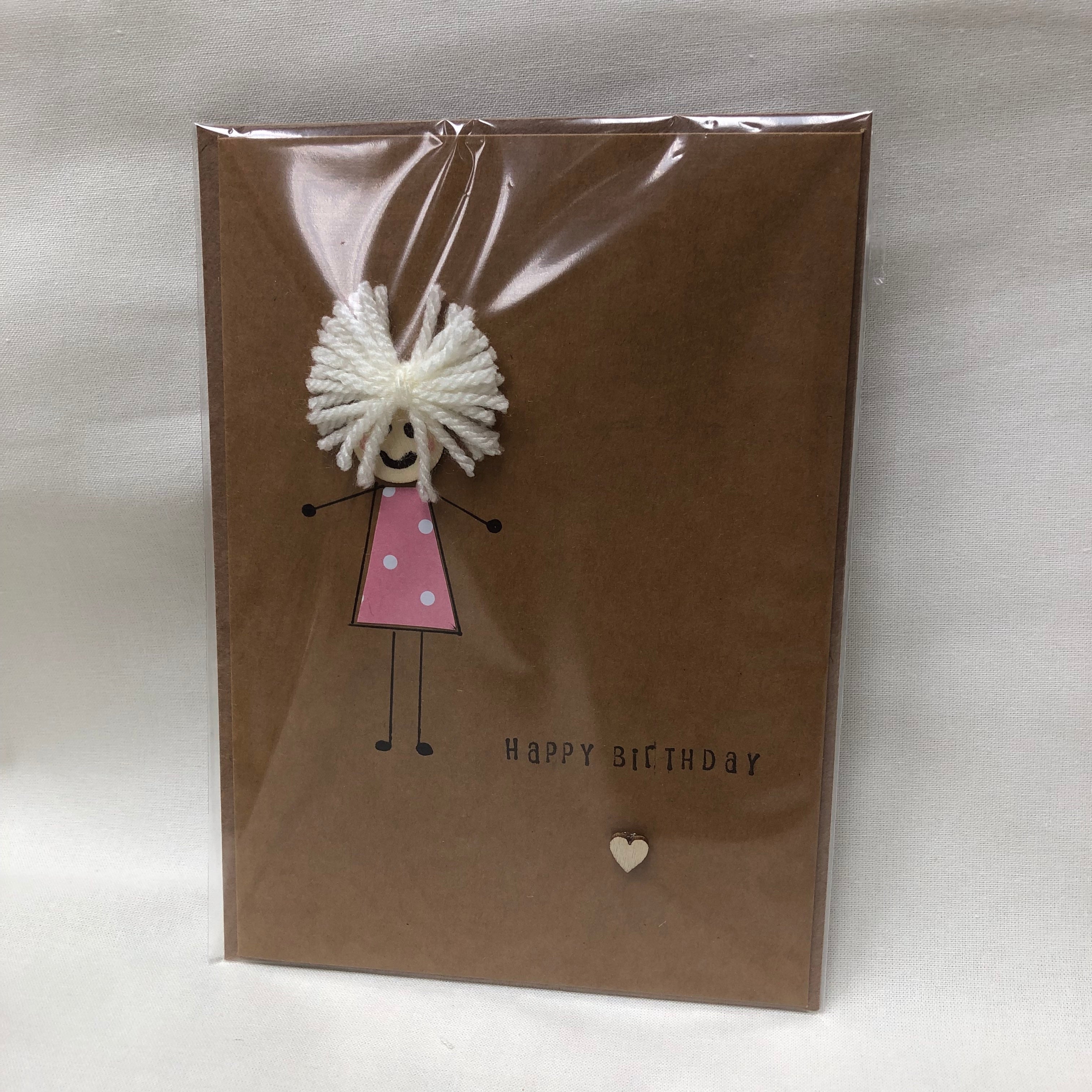 Wishes & Kisses Handmade Greetings Card - Happy Birthday (Yarn Girl)