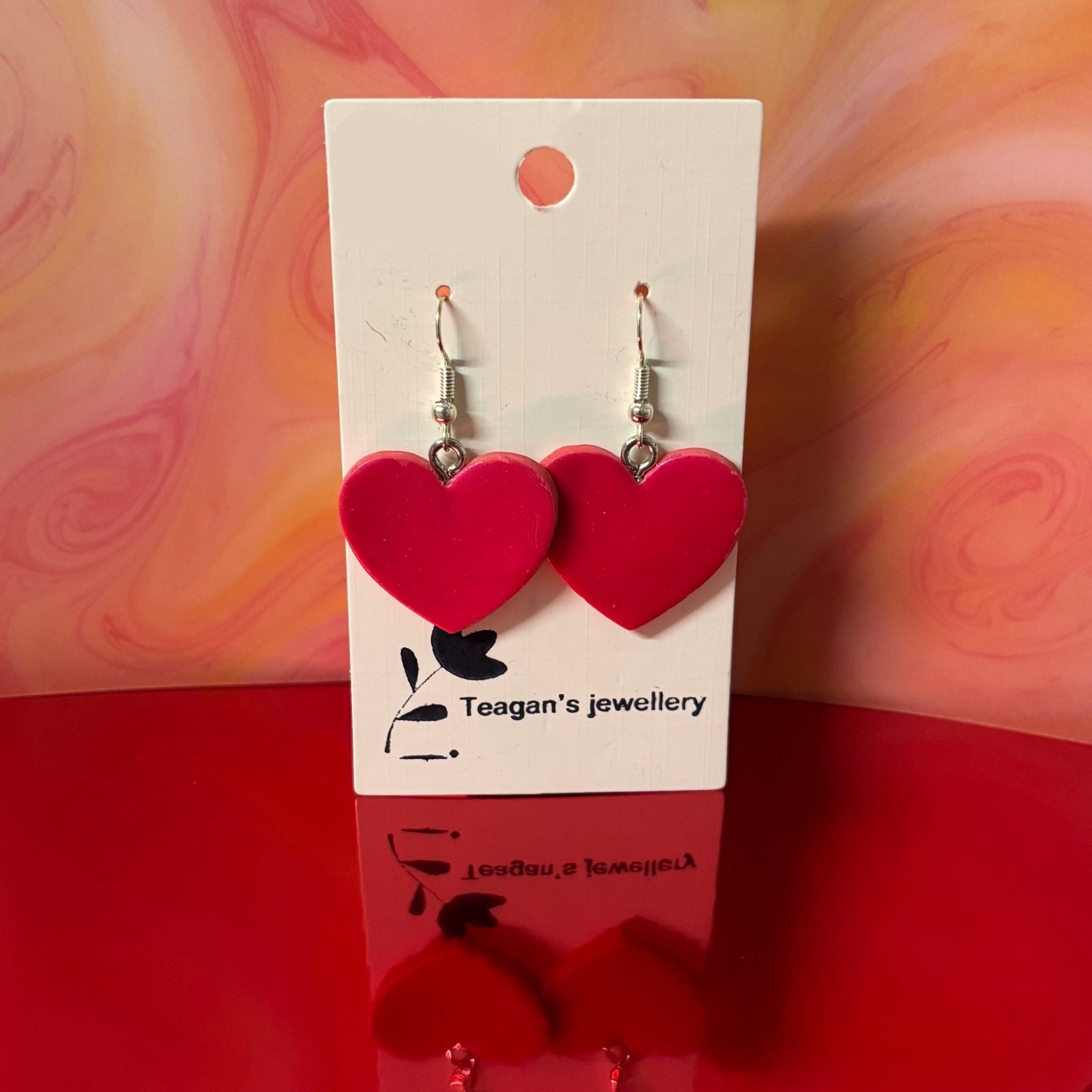 Handmade Polymer Clay Earrings: Shimmery pink hearts - Teagan's Jewellery | Buy Online from The Home Crafters