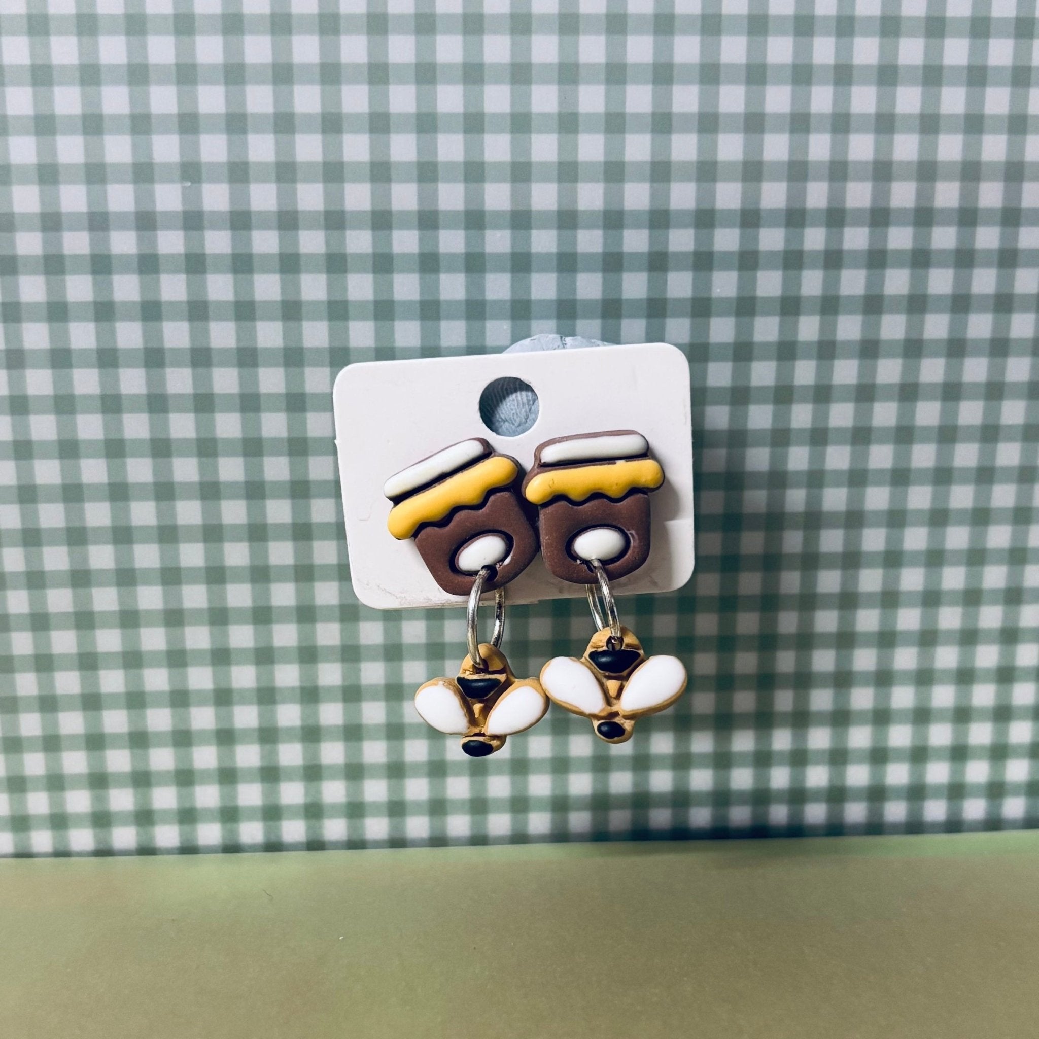 Handmade Polymer Clay Earrings: Honey pot and bee studs - Teagan's Jewellery | Buy Online from The Home Crafters