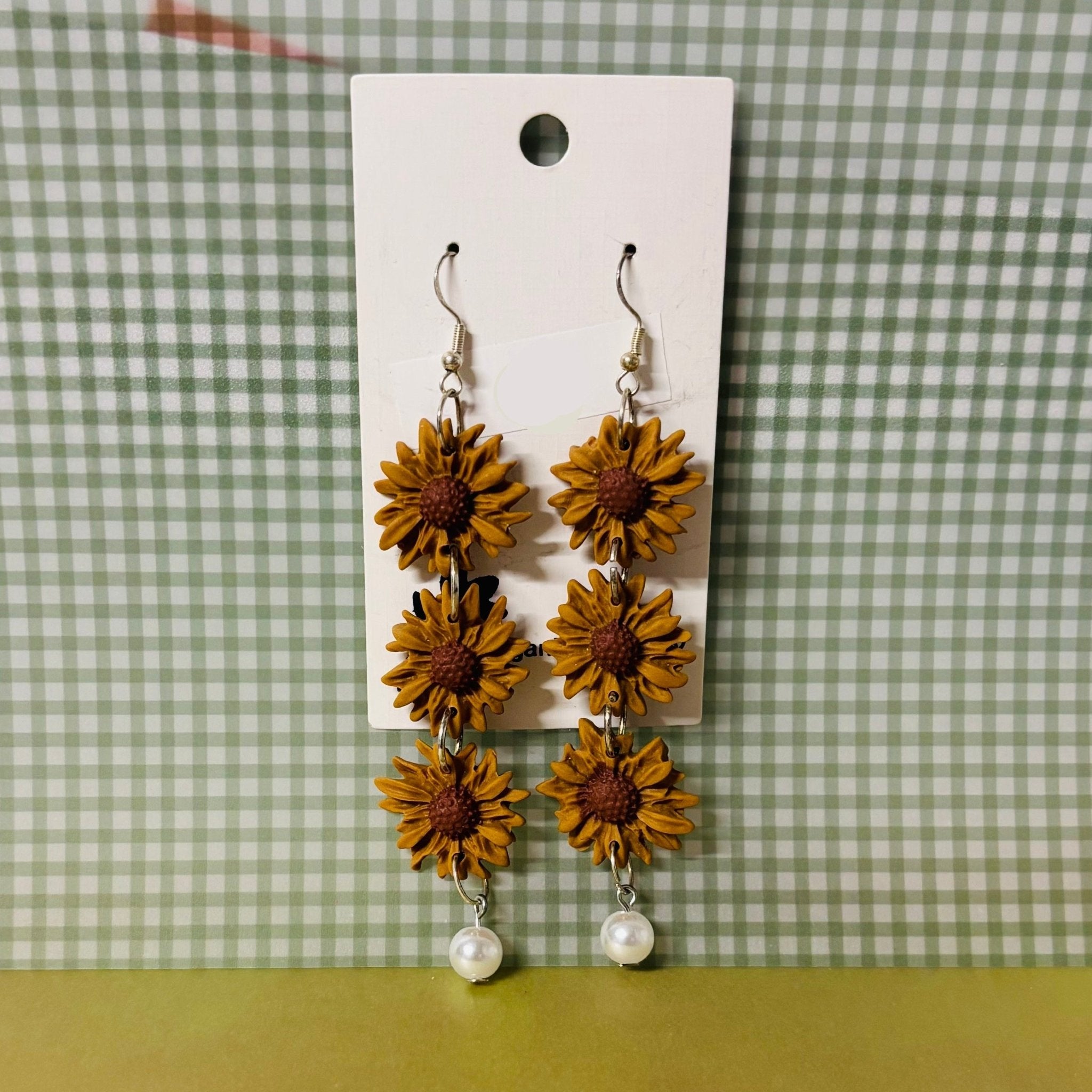 Handmade Polymer Clay Earrings: Sunflower triple dangle - Teagan's Jewellery | Buy Online from The Home Crafters