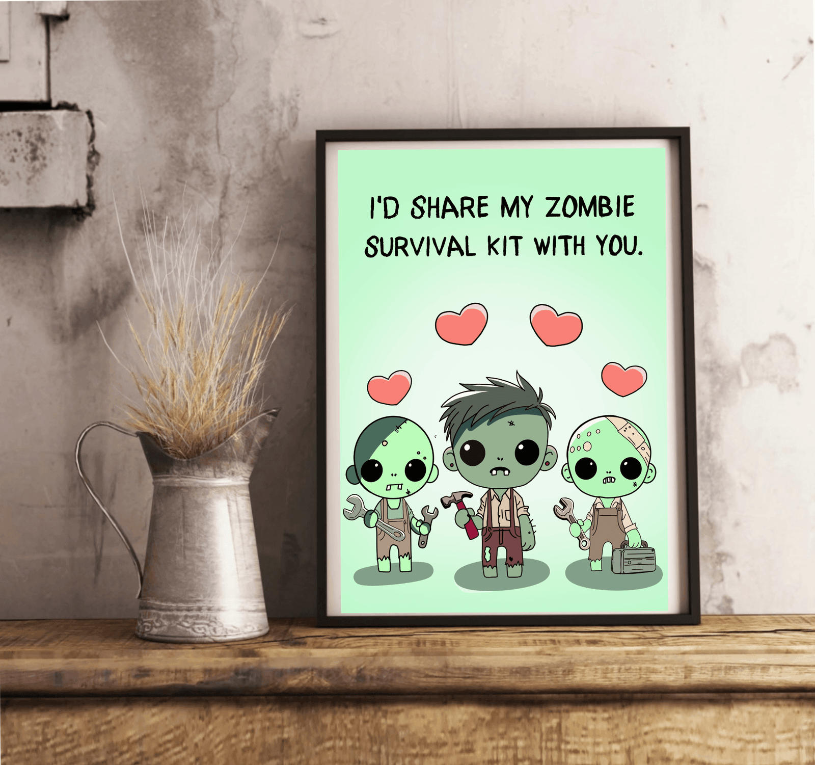 Zombie Love Art Print | Cute Survival Kit Undead Decor | Buy Online from The Home Crafters