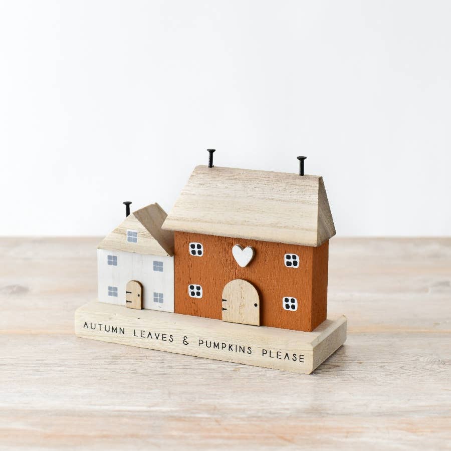 'Autumn Leaves & Pumpkins Please 'Decorative Wooden House Ornament – 16cm