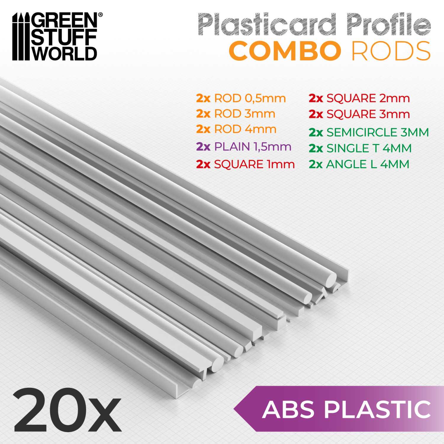 ABS Plasticard Profile: Rods Variety Pack - 20pc