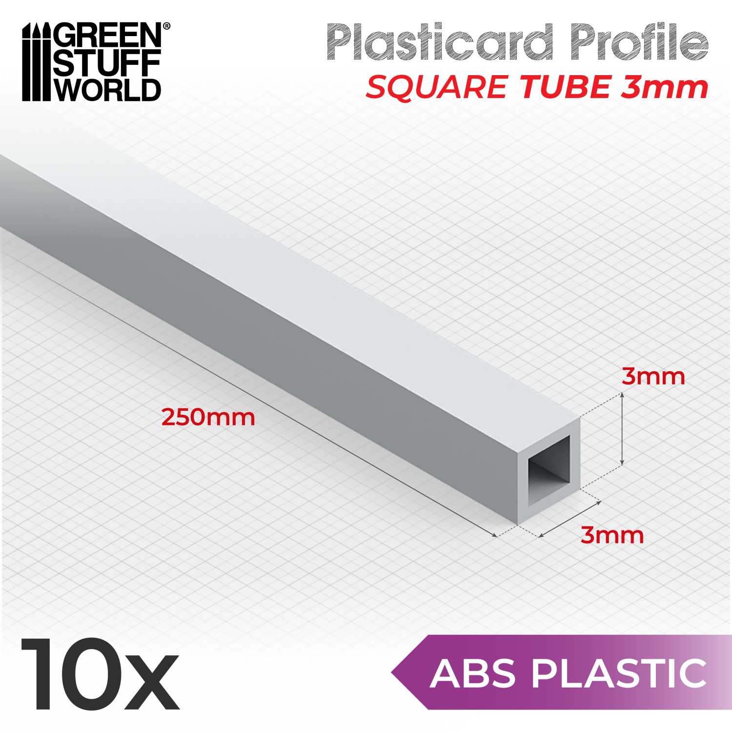 ABS Plasticard Profile: Square Tube 250mm (choose your diameter)