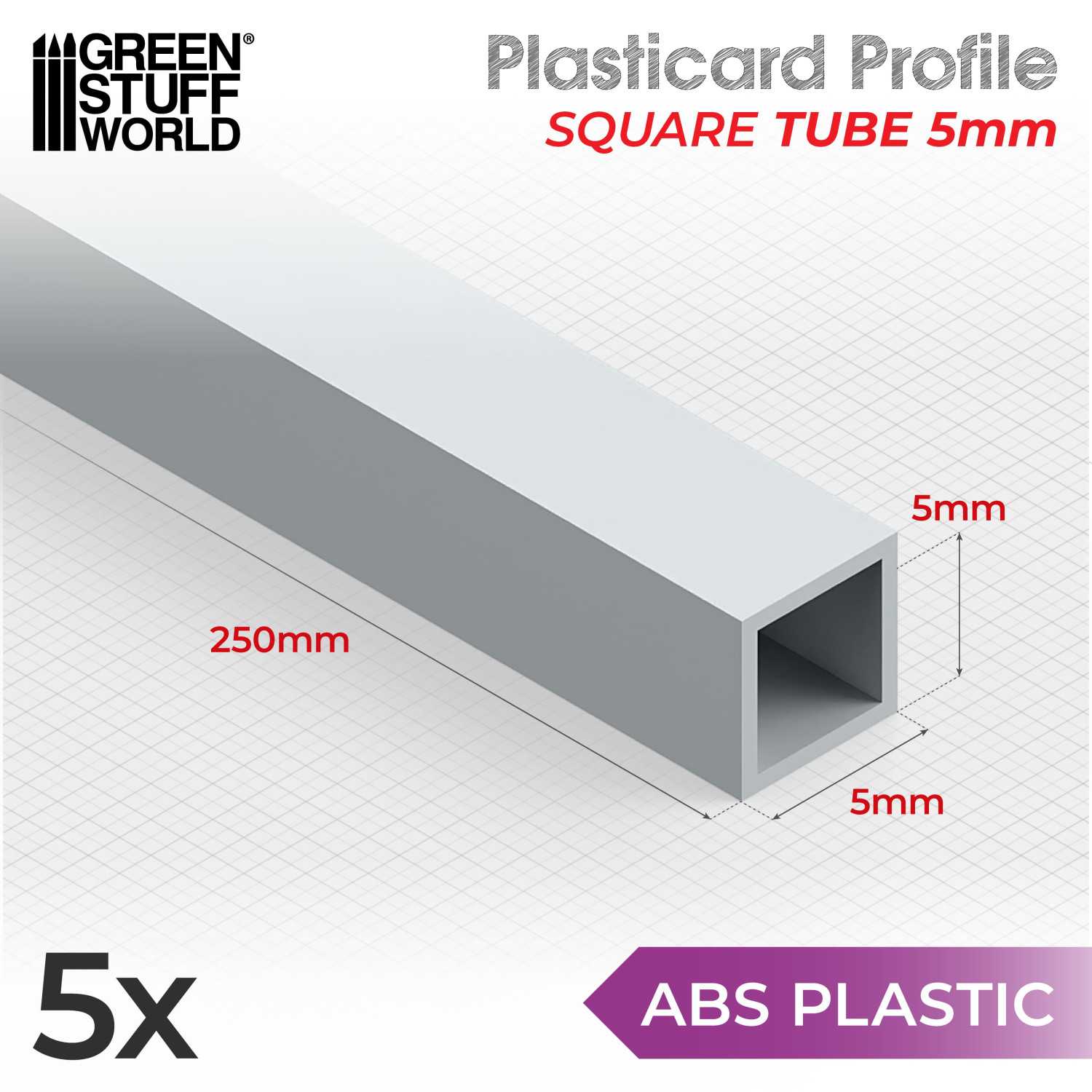 ABS Plasticard Profile: Square Tube 250mm (choose your diameter)