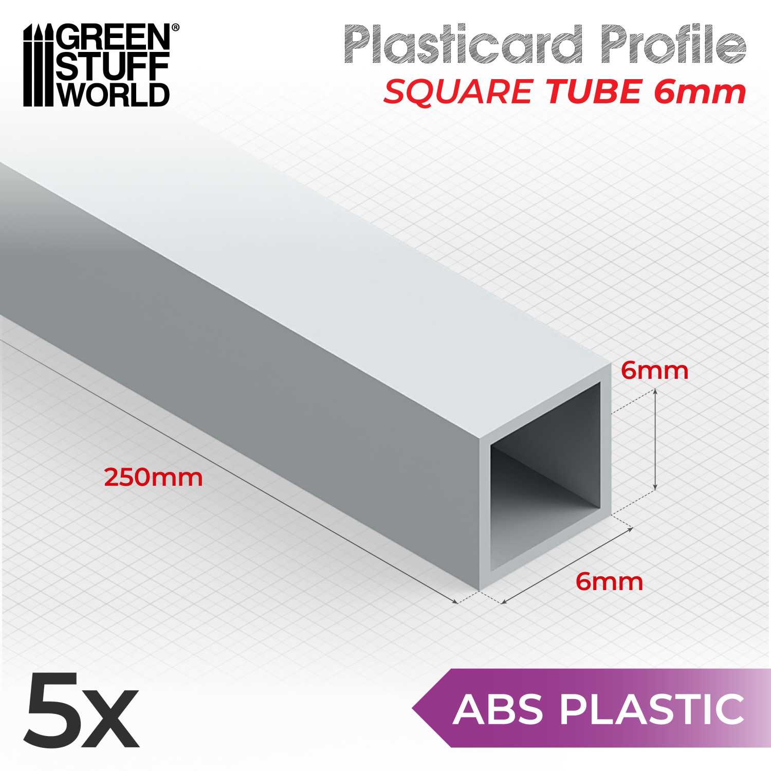 ABS Plasticard Profile: Square Tube 250mm (choose your diameter)