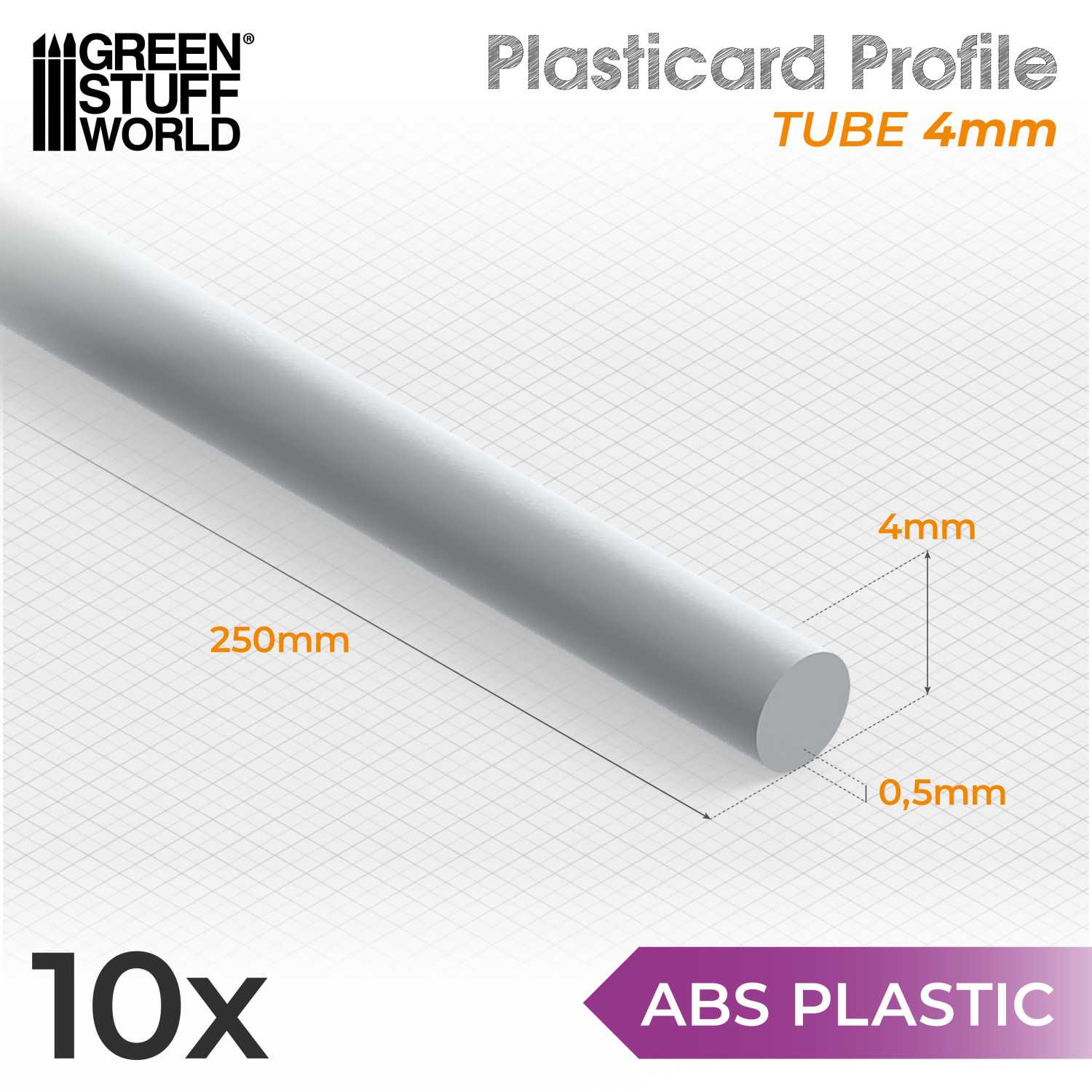 ABS Plasticard Profile: Tube 250mm (choose your diameter)