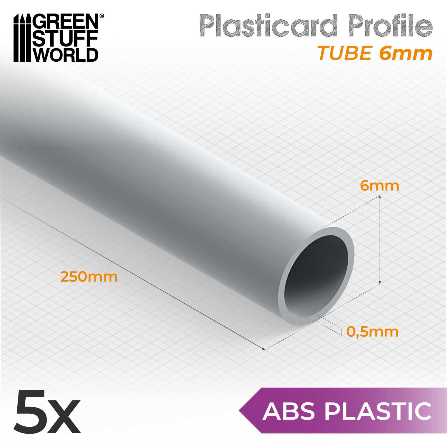 ABS Plasticard Profile: Tube 250mm (choose your diameter)