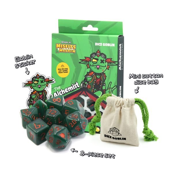 Dice Goblin 8 - piece RPG dice set - The Alchemist | Buy Online from The Home Crafters