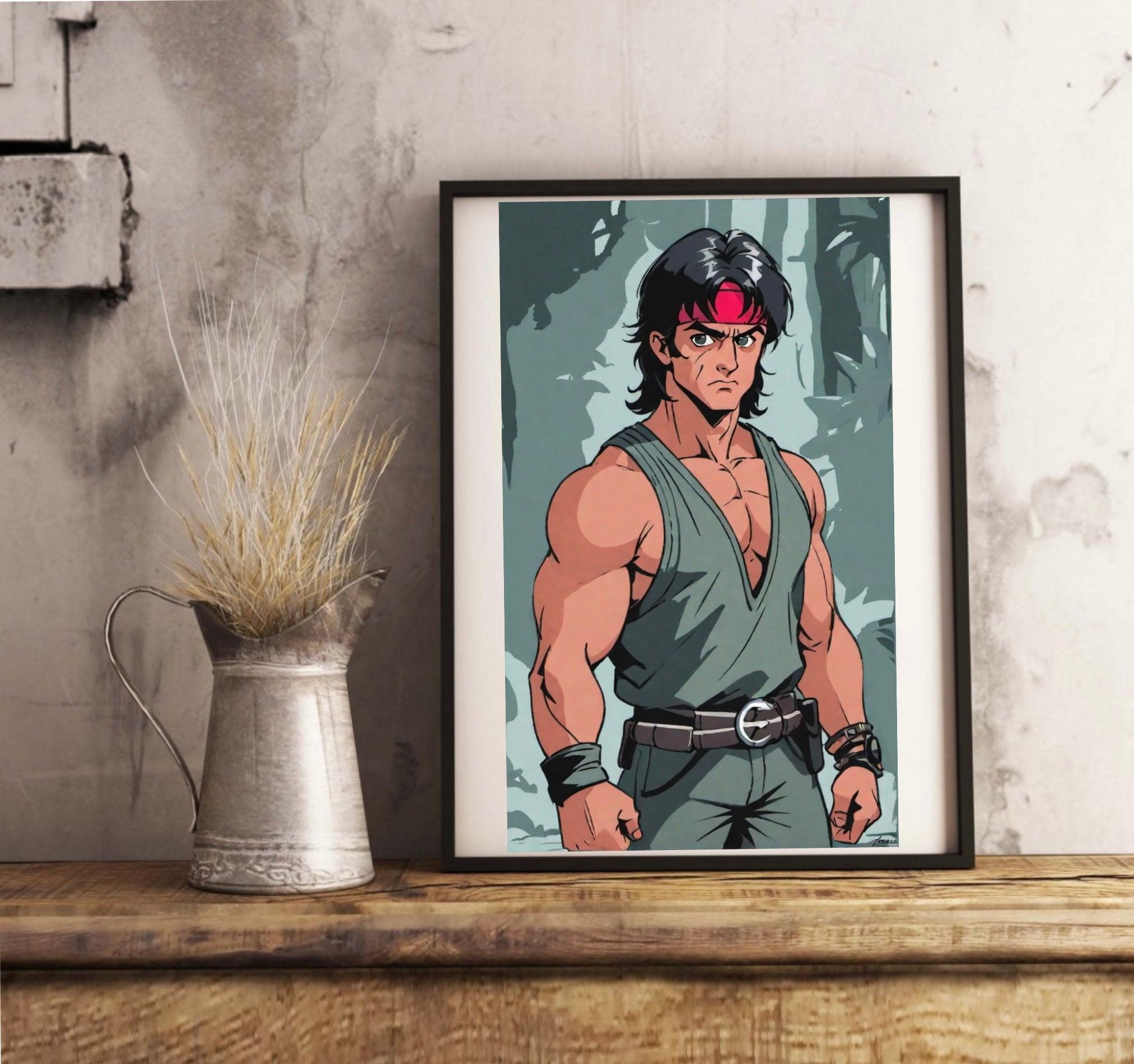 Rambo Anime Art Print – Bold Retro Action Poster | Buy Online from The Home Crafters