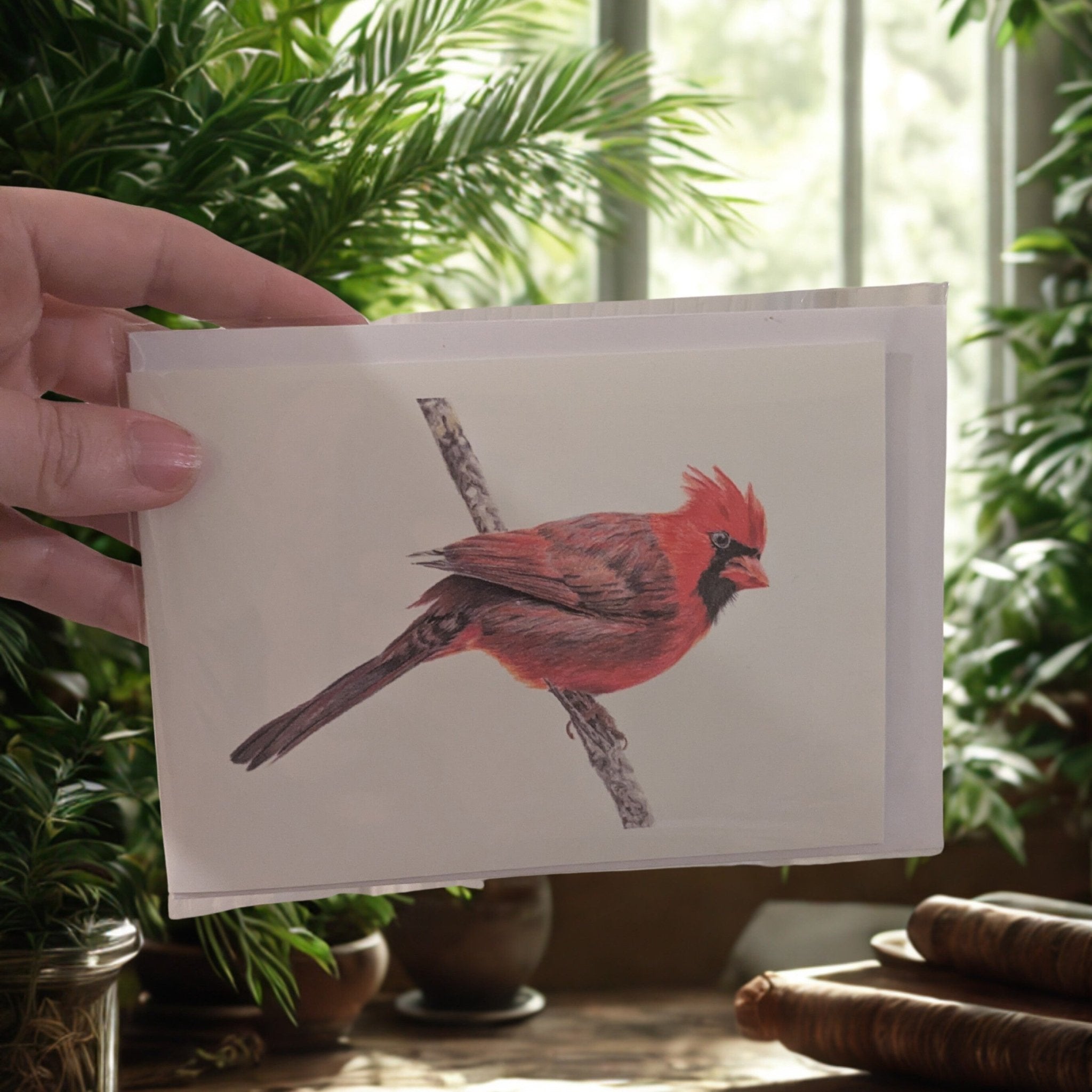 Art Print Greetings Card - Bird Series - Red Cardinal | Buy Online from The Home Crafters