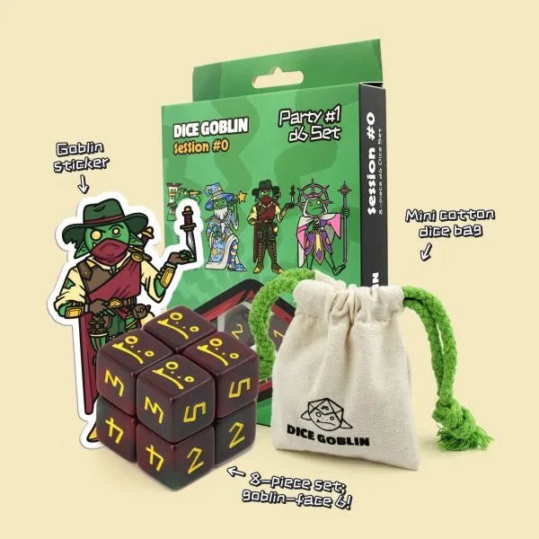 Dice Goblin 8 - piece D6 RPG Party dice set - Bandit | Buy Online from The Home Crafters