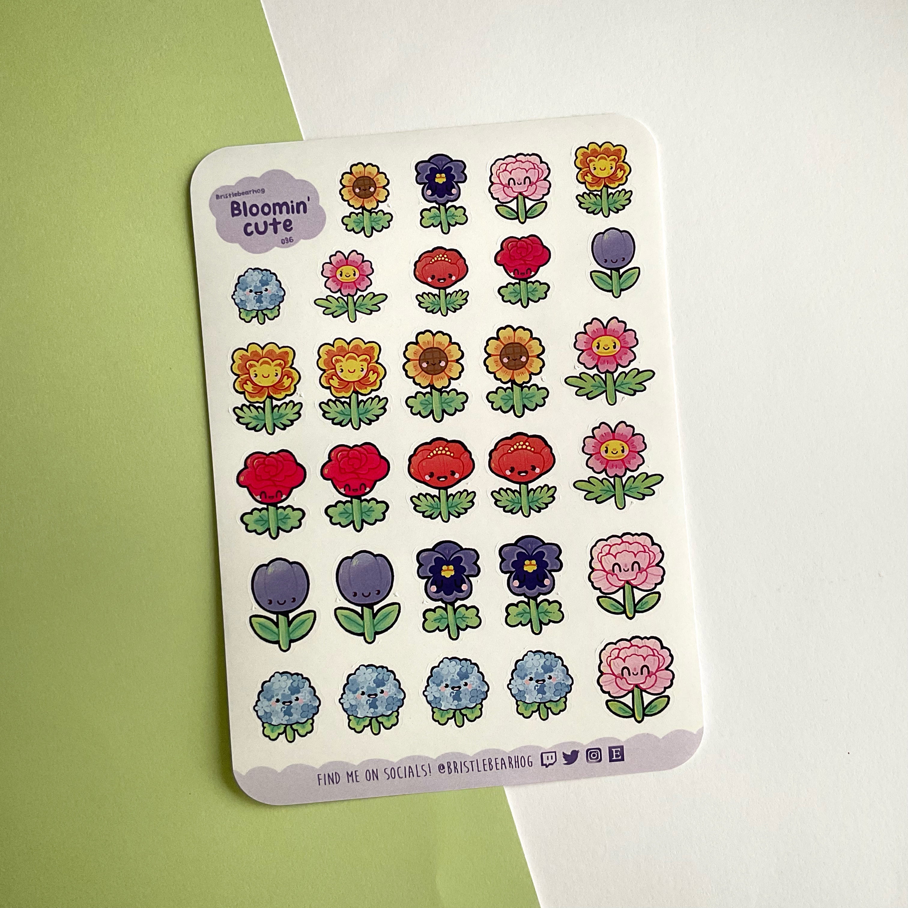 Bristlebearhog Sticker Sheet - Bloomin Lovely Flowers