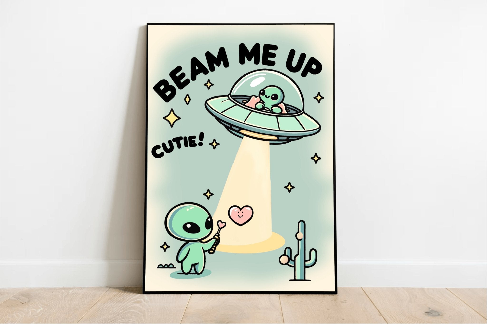 Beam Me Up, Cutie – Whimsical Alien Art Print | Buy Online from The Home Crafters