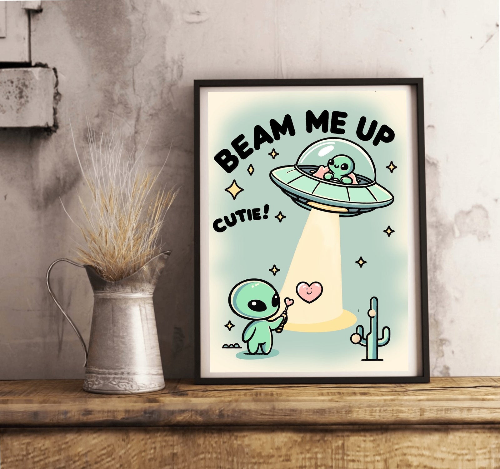 Beam Me Up, Cutie – Whimsical Alien Art Print | Buy Online from The Home Crafters