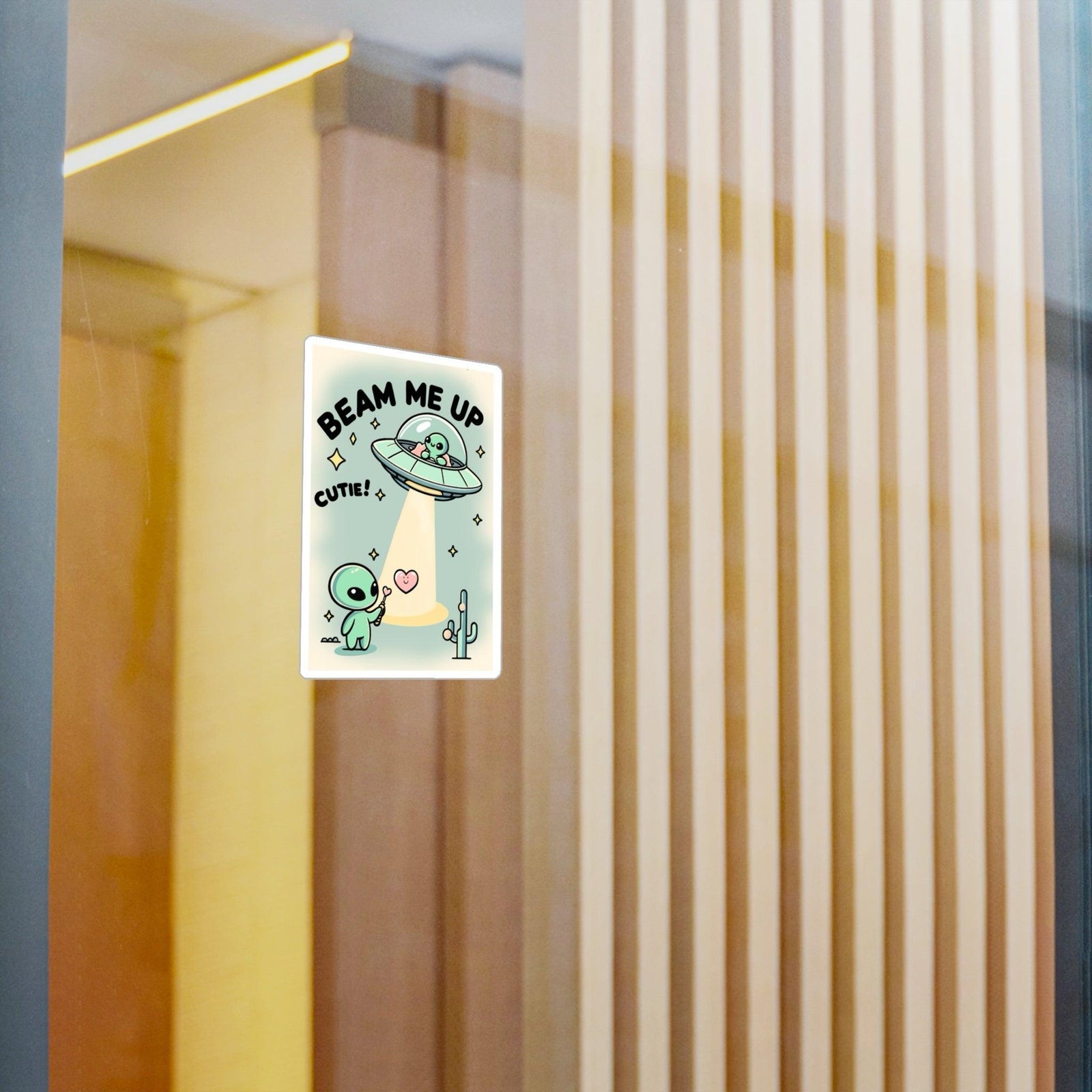 Beam Me Up, Cutie – Waterproof Alien Vinyl Sticker | Buy Online from The Home Crafters